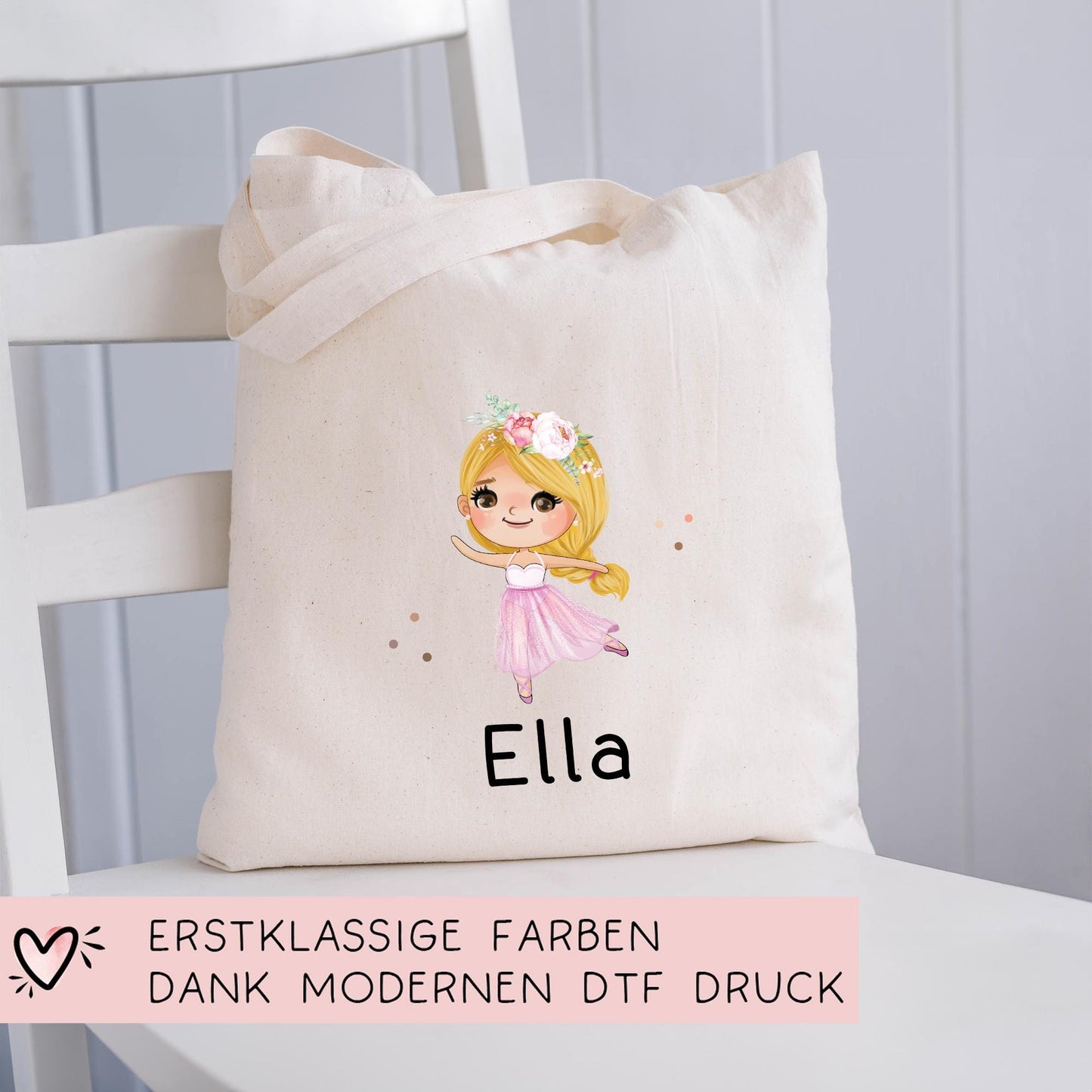 Stofftasche Ballerina Personalisiert Tasche & Name - Kinder Beutel Kindertasche mit Wunschname - Wechselwäsche - Wechselkleidung - Sport kleinebuchstaben