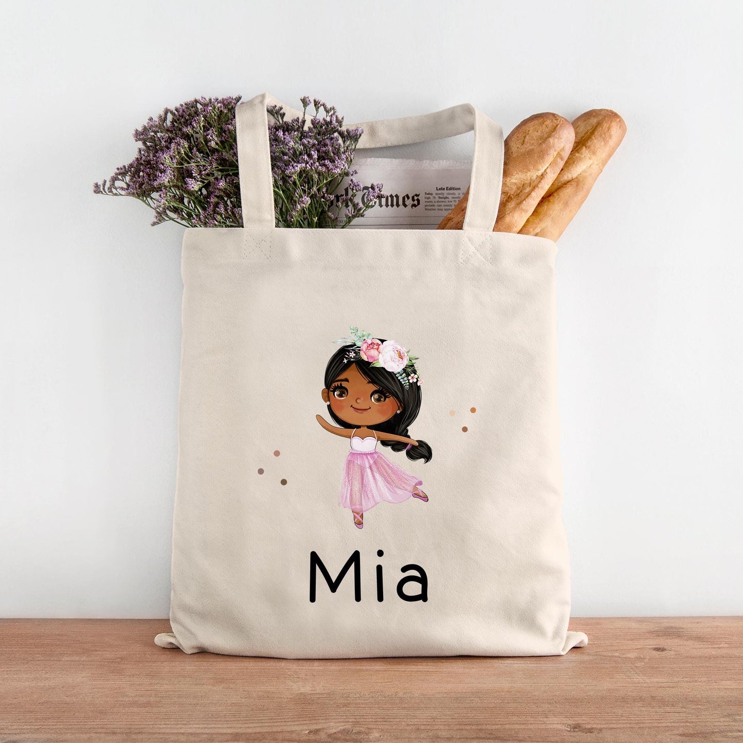 Stofftasche Ballerina Personalisiert Tasche & Name - Kinder Beutel Kindertasche mit Wunschname - Wechselwäsche - Wechselkleidung - Sport kleinebuchstaben Schwarz Schriftart 1