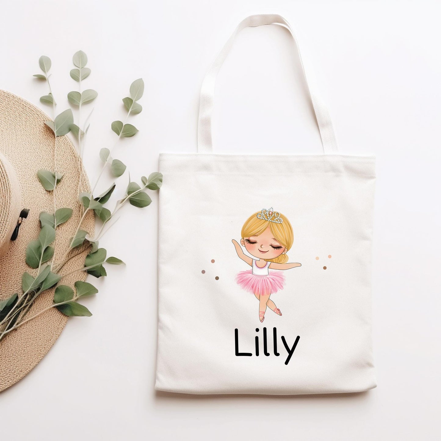 Tasche Ballerina Personalisiert Stofftasche & Name - Kinder Beutel Kindertasche mit Wunschname - Wechselwäsche - Wechselkleidung - Sport kleinebuchstaben Blond Schriftart 1