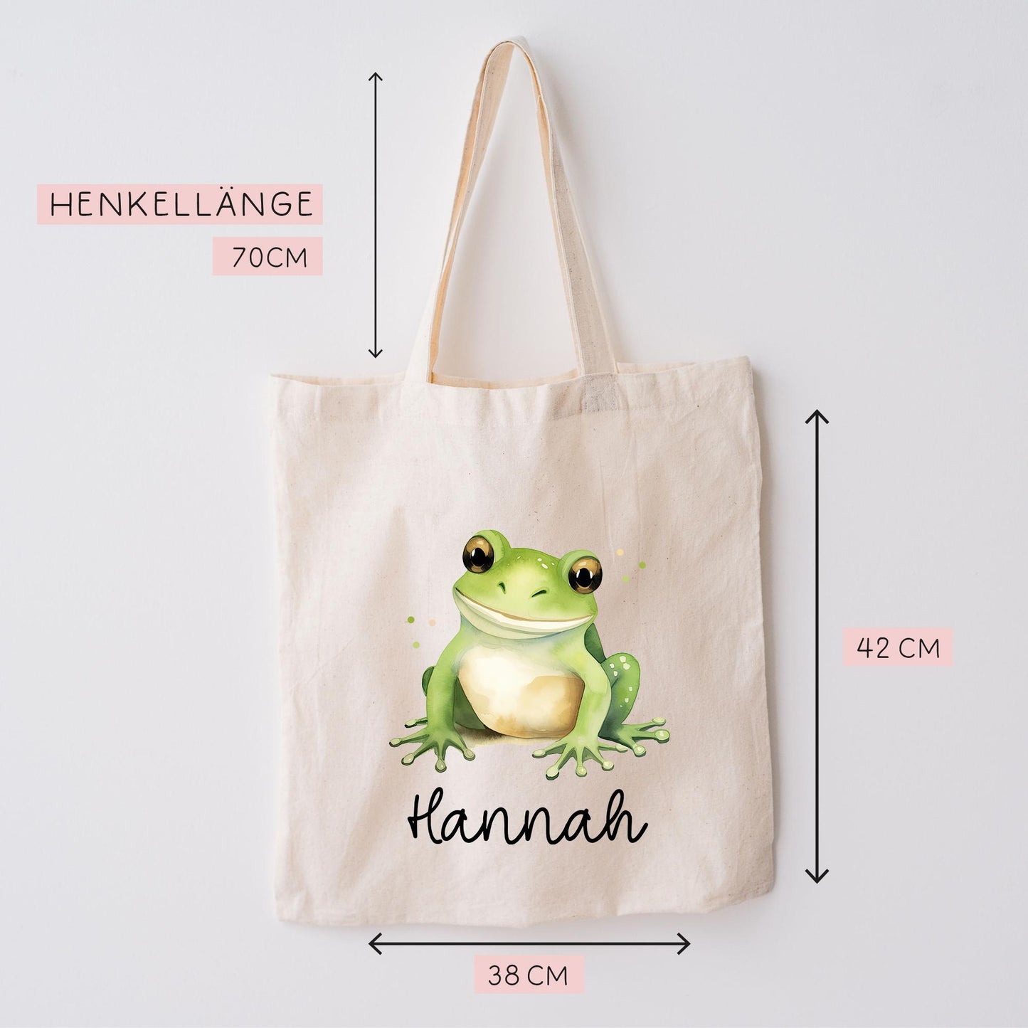 Frosch Stofftasche Tasche Personalisiert & Name - Kinder Beutel Kindertasche mit Wunschname - Wechselwäsche - Wechselkleidung - Sport kleinebuchstaben