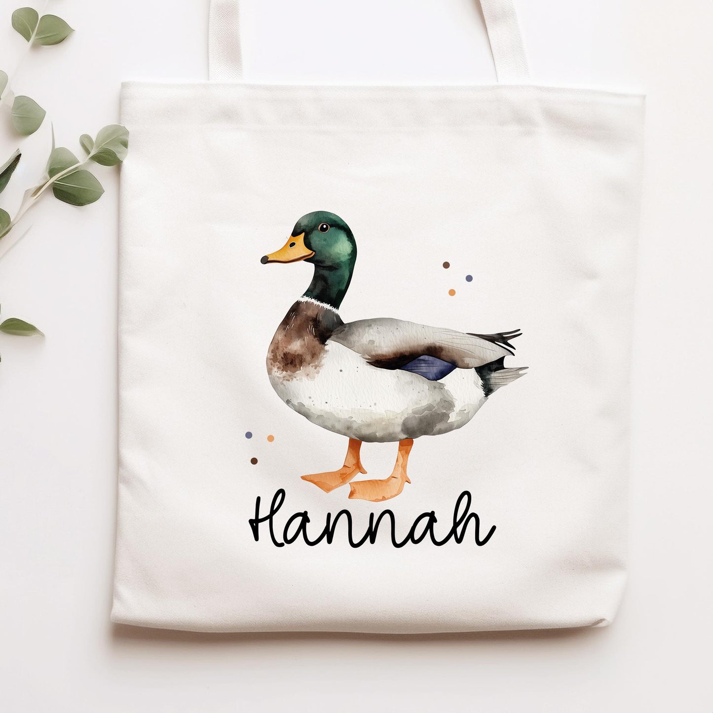 Ente Stofftasche Tasche Personalisiert & Name - Erpel Kinder Beutel Kindertasche mit Wunschname - Wechselwäsche - Kindergarten Schule -Sport kleinebuchstaben