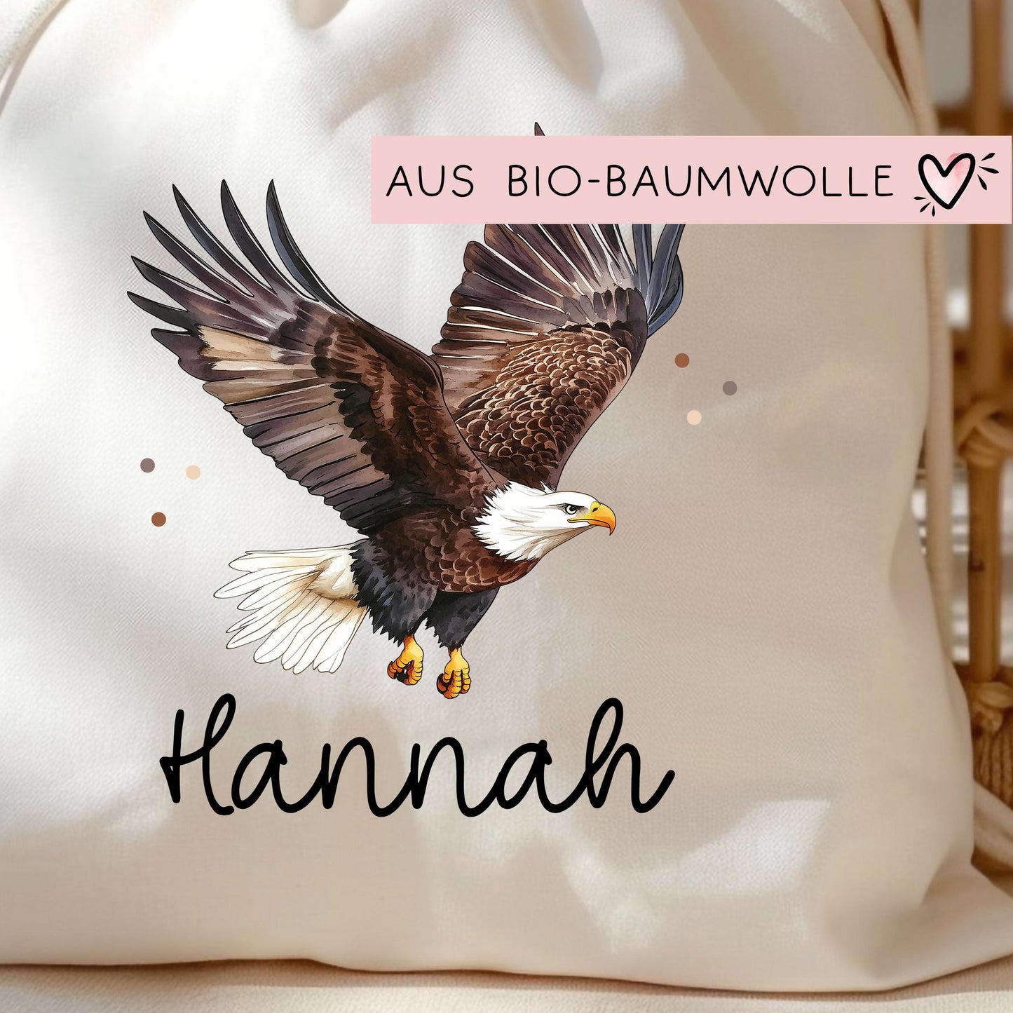 Adler Stofftasche Tasche Personalisiert & Name - Erpel Kinder Beutel Kindertasche mit Wunschname - Wechselwäsche - Kindergarten Schule kleinebuchstaben