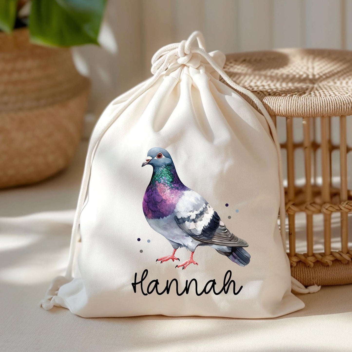 Taube Stofftasche Tasche Personalisiert & Name - Kinder Beutel Kindertasche mit Wunschname - Wechselwäsche Jutebeutel - Kindergarten Schule kleinebuchstaben Turnbeutel Schriftart 1