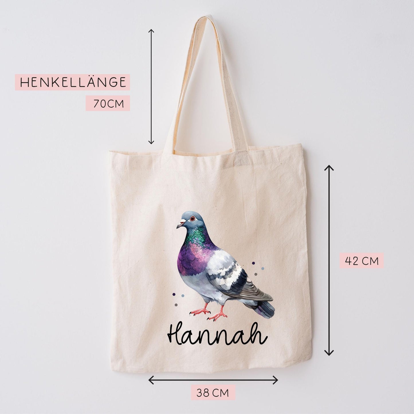 Taube Stofftasche Tasche Personalisiert & Name - Kinder Beutel Kindertasche mit Wunschname - Wechselwäsche Jutebeutel - Kindergarten Schule kleinebuchstaben