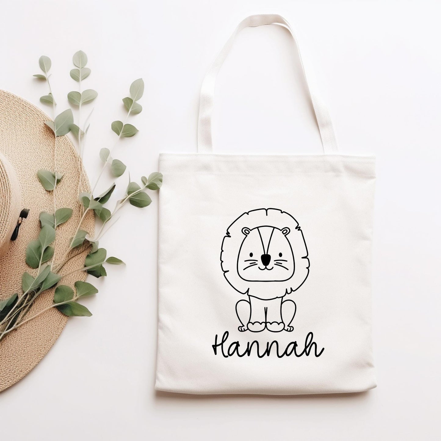 Löwe Stofftasche Tasche Personalisiert & Name - Kinder Beutel Kindertasche mit Wunschname - Wechselwäsche Jutebeutel - Kindergarten Schule kleinebuchstaben