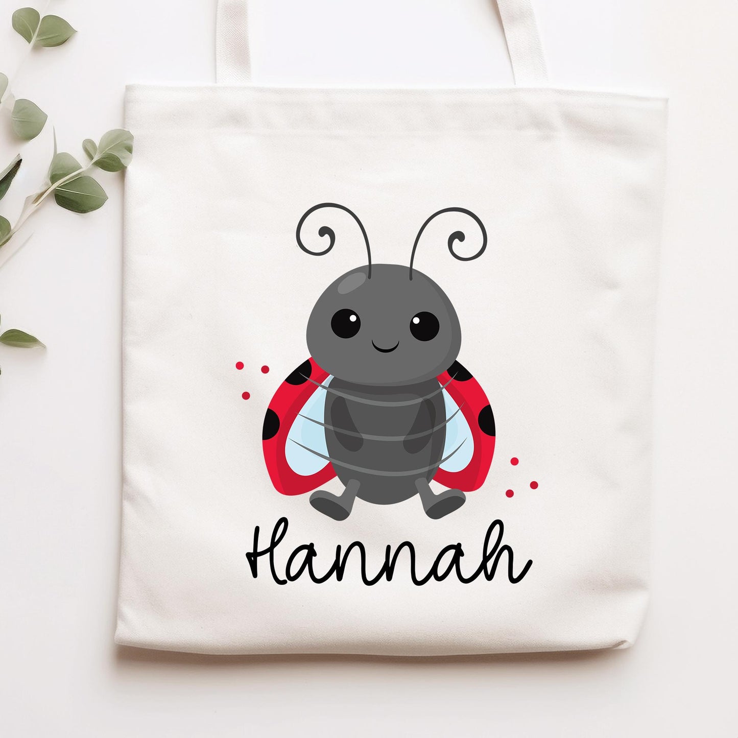 Marienkäfer Stofftasche Tasche Personalisiert & Name - Kinder Beutel Kindertasche mit Wunschname - Wechselwäsche Jutebeutel - Kindergarten kleinebuchstaben