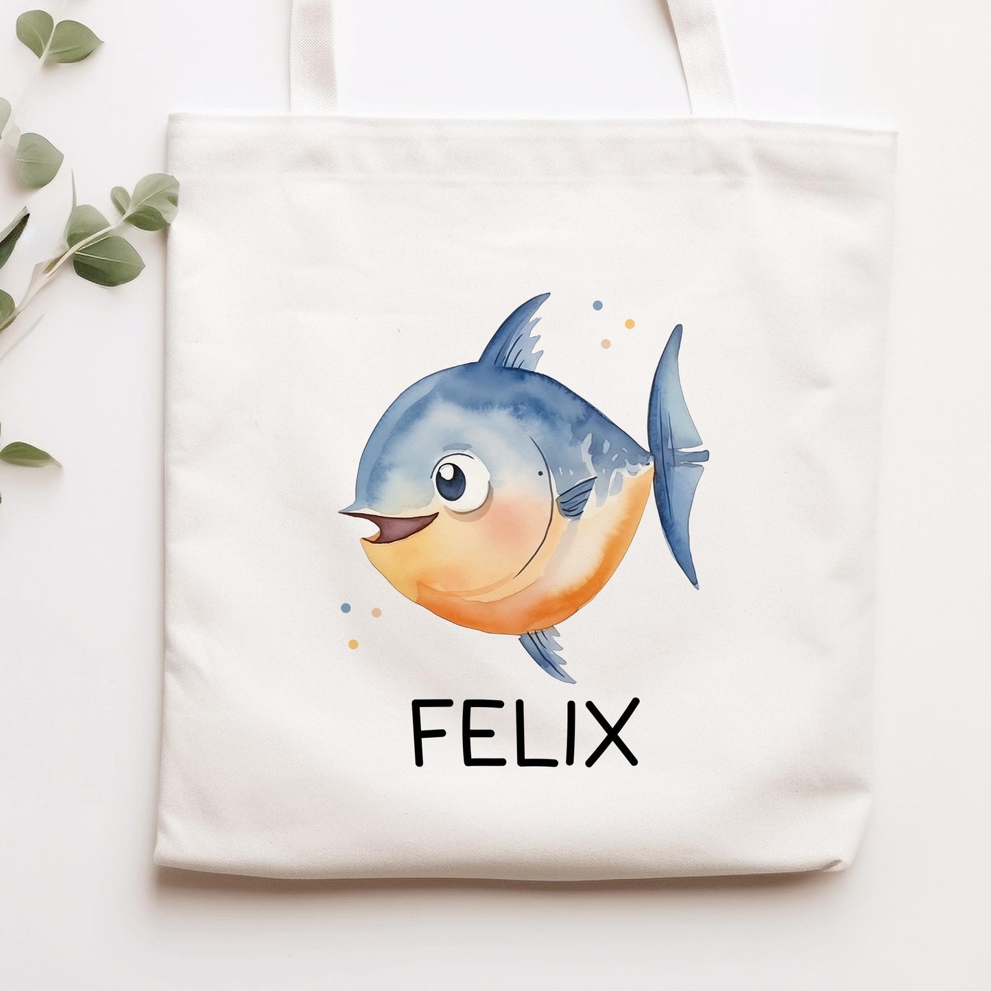Stofftasche Fisch Personalisiert Tasche & Name - Kinder Beutel Kindertasche mit Wunschname - Wechselwäsche Jutebeutel - Kindergarten kleinebuchstaben