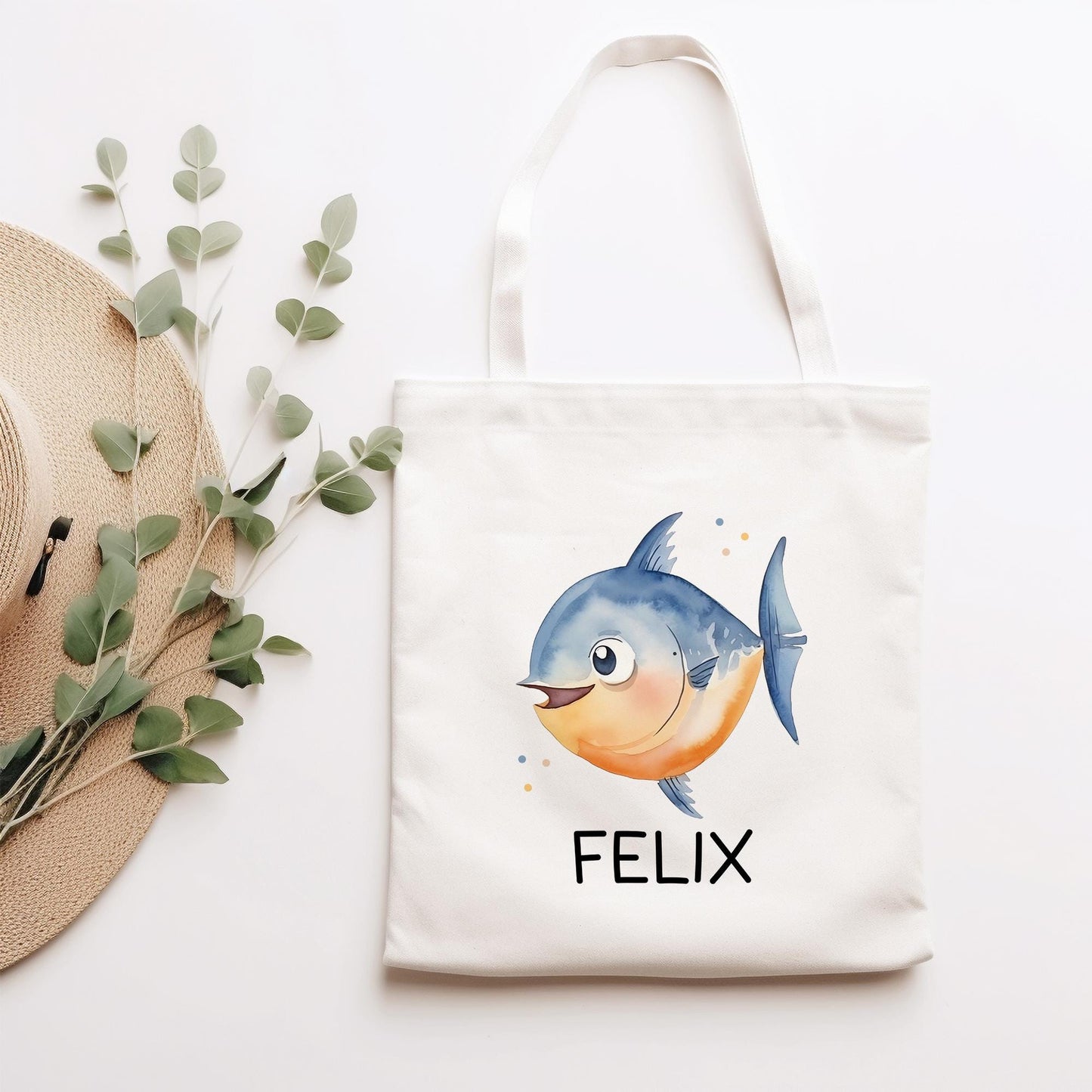 Fisch Turnbeutel Personalisiert mit Namen Tasche Rucksack als Kindergarten, Sportbeutel, Schule, KITA Wäschebeutel Weihnachten Nikolaus kleinebuchstaben