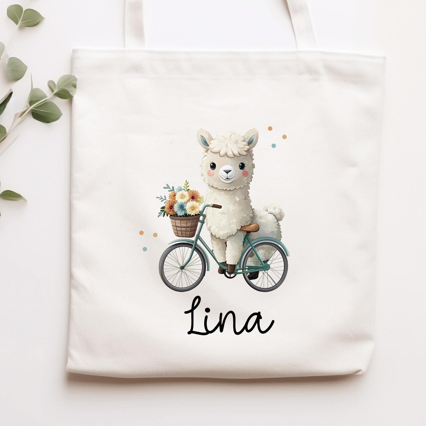 Stofftasche Lama Alpaka Personalisiert Tasche & Name - Kinder Beutel Kindertasche mit Wunschname - Wechselwäsche Jutebeutel - Kindergarten kleinebuchstaben