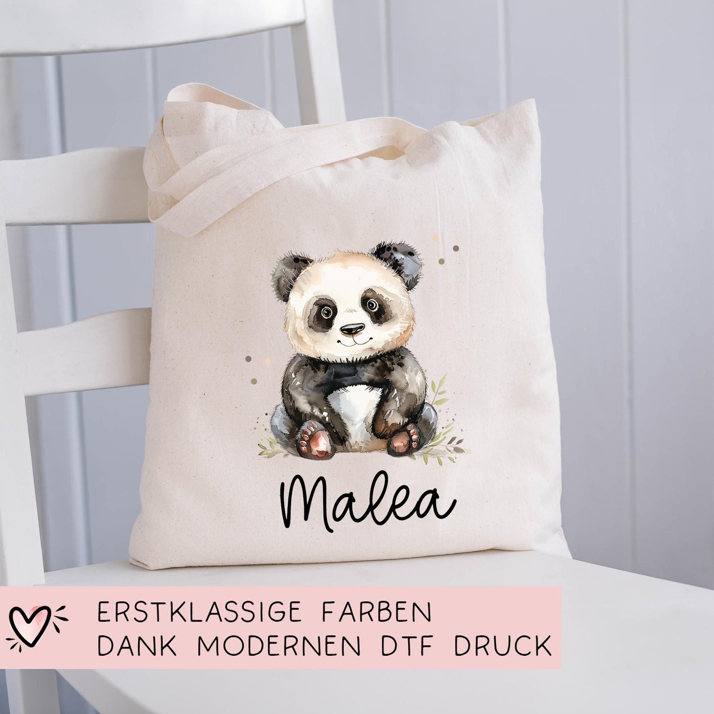 Stofftasche Panda Pandabär Personalisiert Tasche & Name - Beutel Kindertasche mit Wunschname - Wechselwäsche Jutebeutel - Kindergarten kleinebuchstaben
