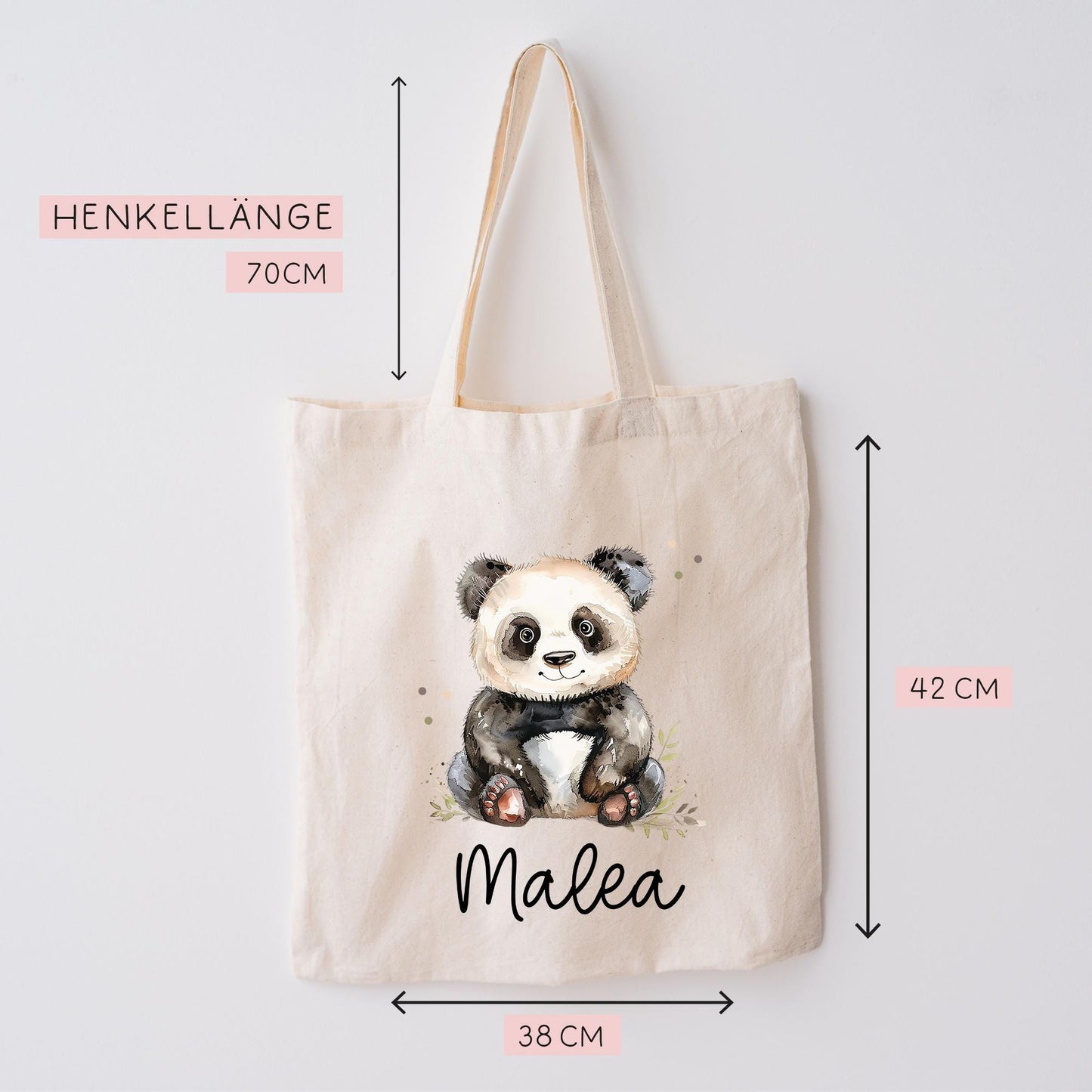 Stofftasche Panda Pandabär Personalisiert Tasche & Name - Beutel Kindertasche mit Wunschname - Wechselwäsche Jutebeutel - Kindergarten kleinebuchstaben
