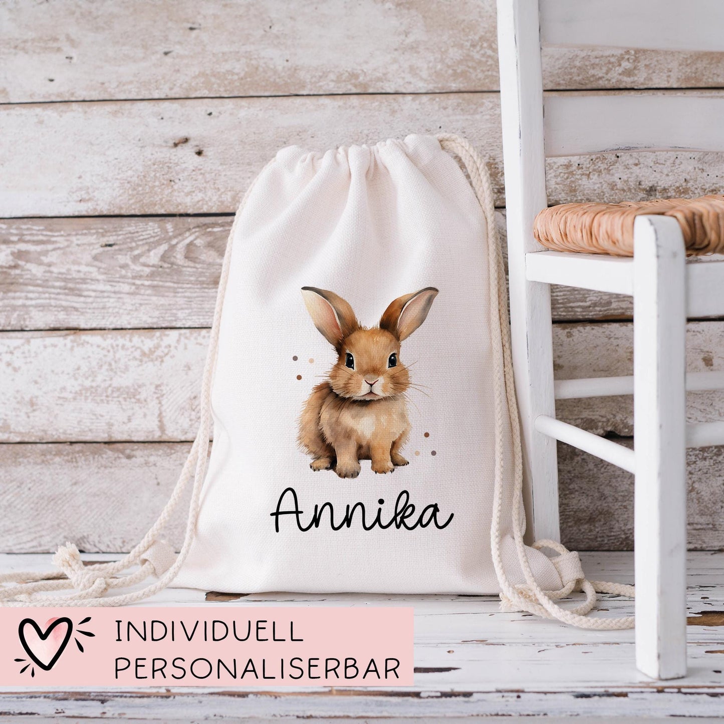 Turnbeutel Wäschebeutel Hase - Personalisiert - Wunschnamen - Kindergarten - Schule - mit Name - Rucksack - Wechselkleidung - Weihnachten kleinebuchstaben