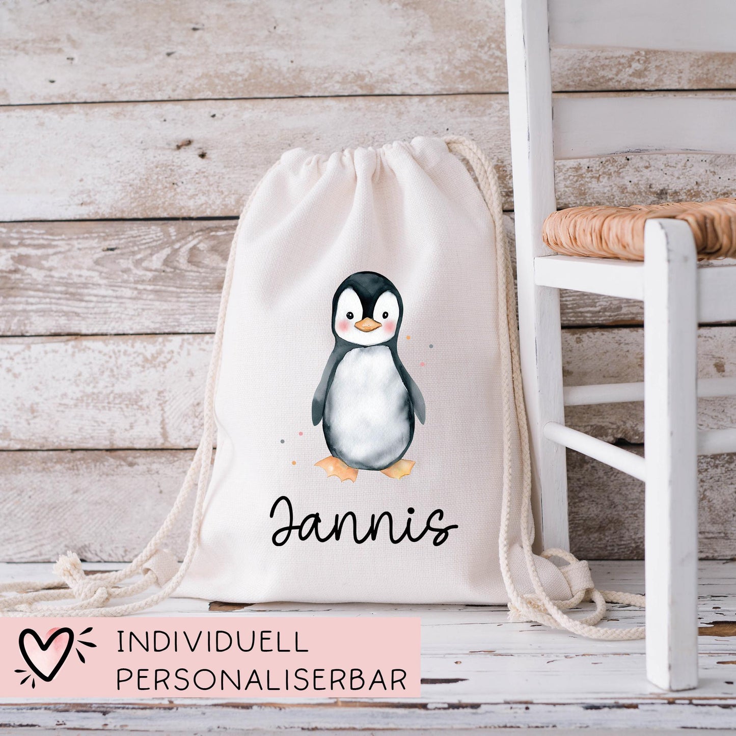 Turnbeutel Wäschebeutel Pinguin - Personalisiert - Wunschnamen - Schule - mit Name - Rucksack - Wechselkleidung - Weihnachten - Geburtstag kleinebuchstaben