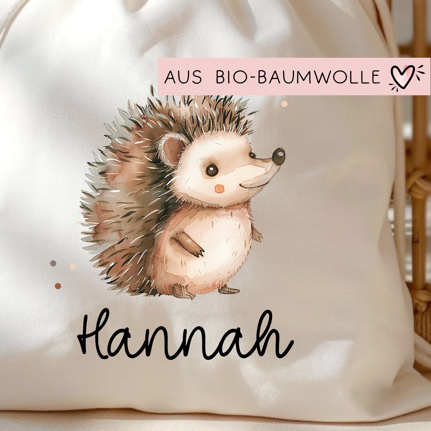 Stofftasche Igel Personalisiert Tasche Stacheltier - Schule - Beutel Kindertasche mit Wunschname - Wechselwäsche Jutebeutel - Kindergarten kleinebuchstaben