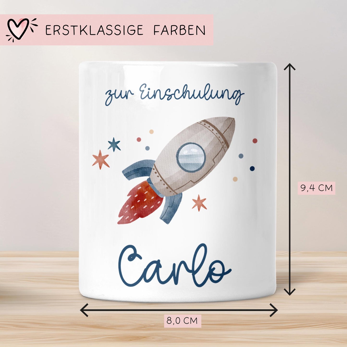 Einschulung Spardose Rakete für Kinder - Personalisiert Rakete Weltraum und Namen - Geschenk für Junge & Mädchen zur Einschulung Schule kleinebuchstaben