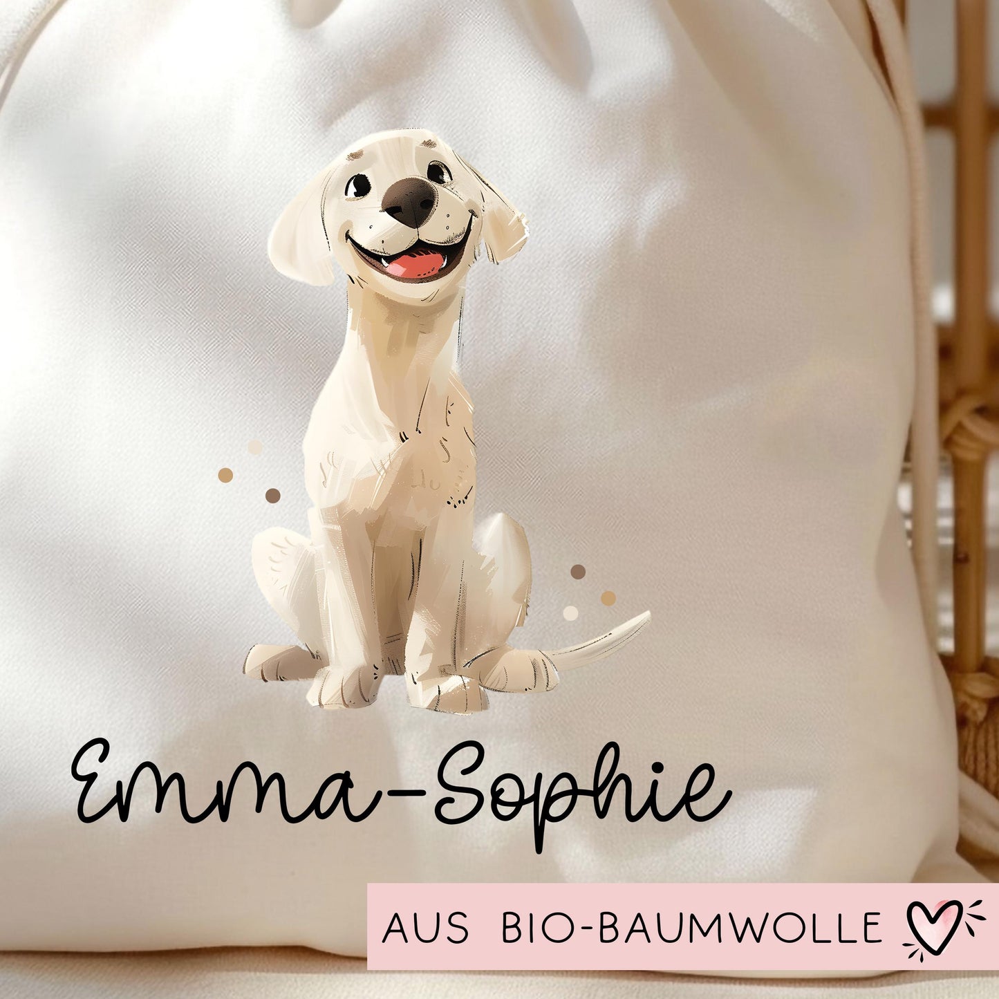 Personalisierter Turnbeutel Hund Labrador und Wunschnamen für Schule - Kindergarten, KITA - als Wäschebeutel, Sportbeutel - Weihnachten kleinebuchstaben