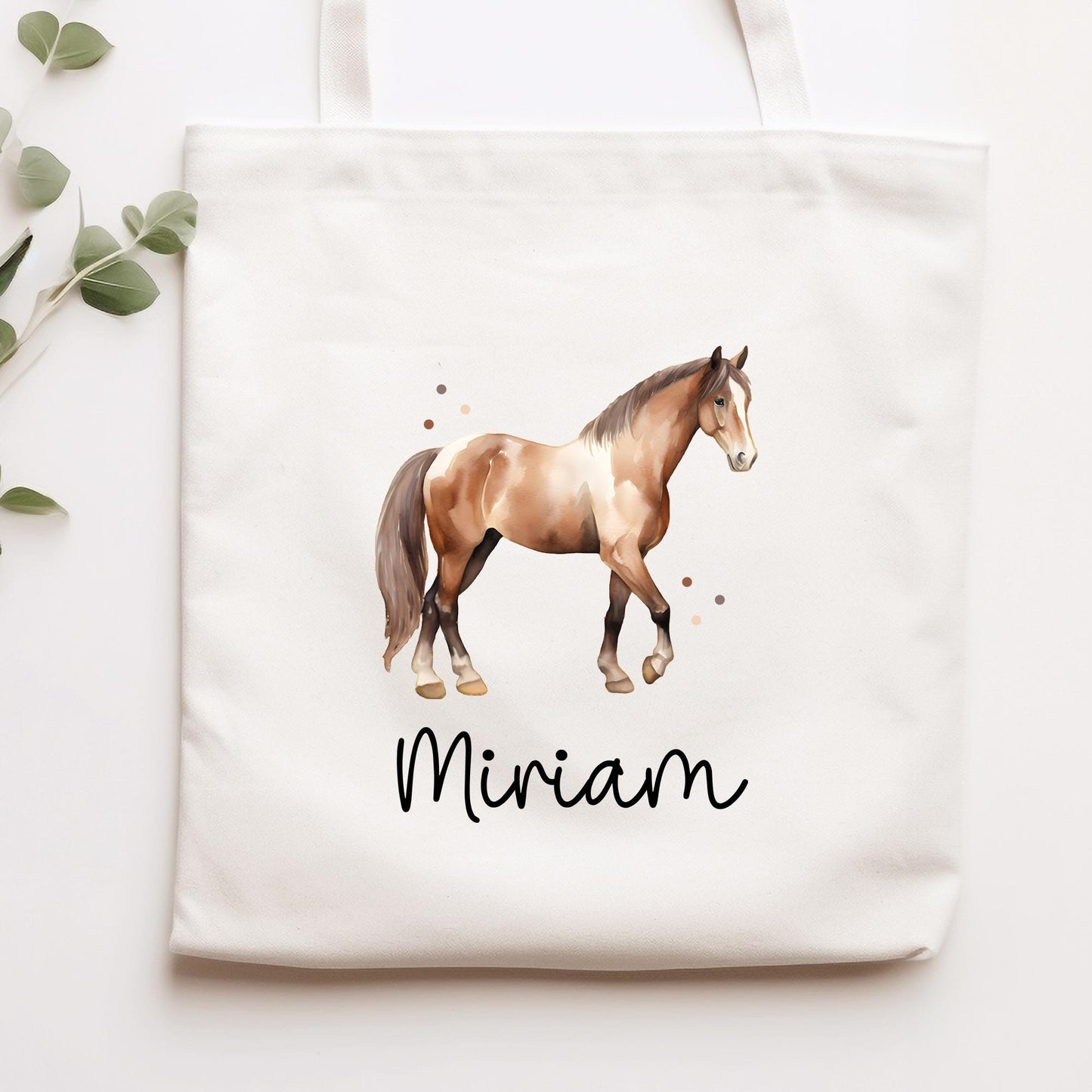 Personalisierte Stofftasche Pferd - Kinder-Beutel Kindertasche mit Namen - Wechselwäsche, Schmutzwäsche Tragetasche - Kita Wechselkleidung kleinebuchstaben