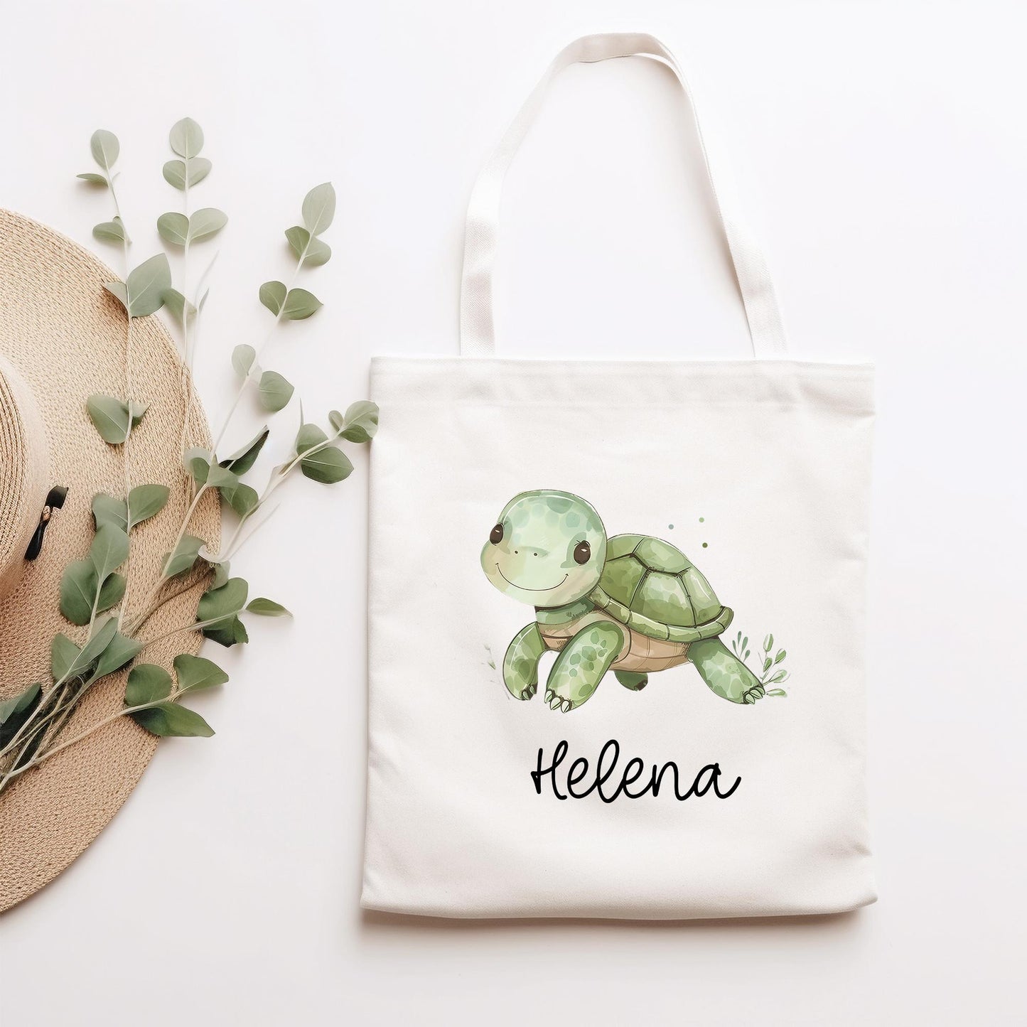 Personalisierte Stofftasche Schildkröte - Kinder Beutel Kindertasche mit Namen - Wechselwäsche, Schmutzwäsche Tragetasche - Wechselkleidung kleinebuchstaben Stofftasche Schriftart 1