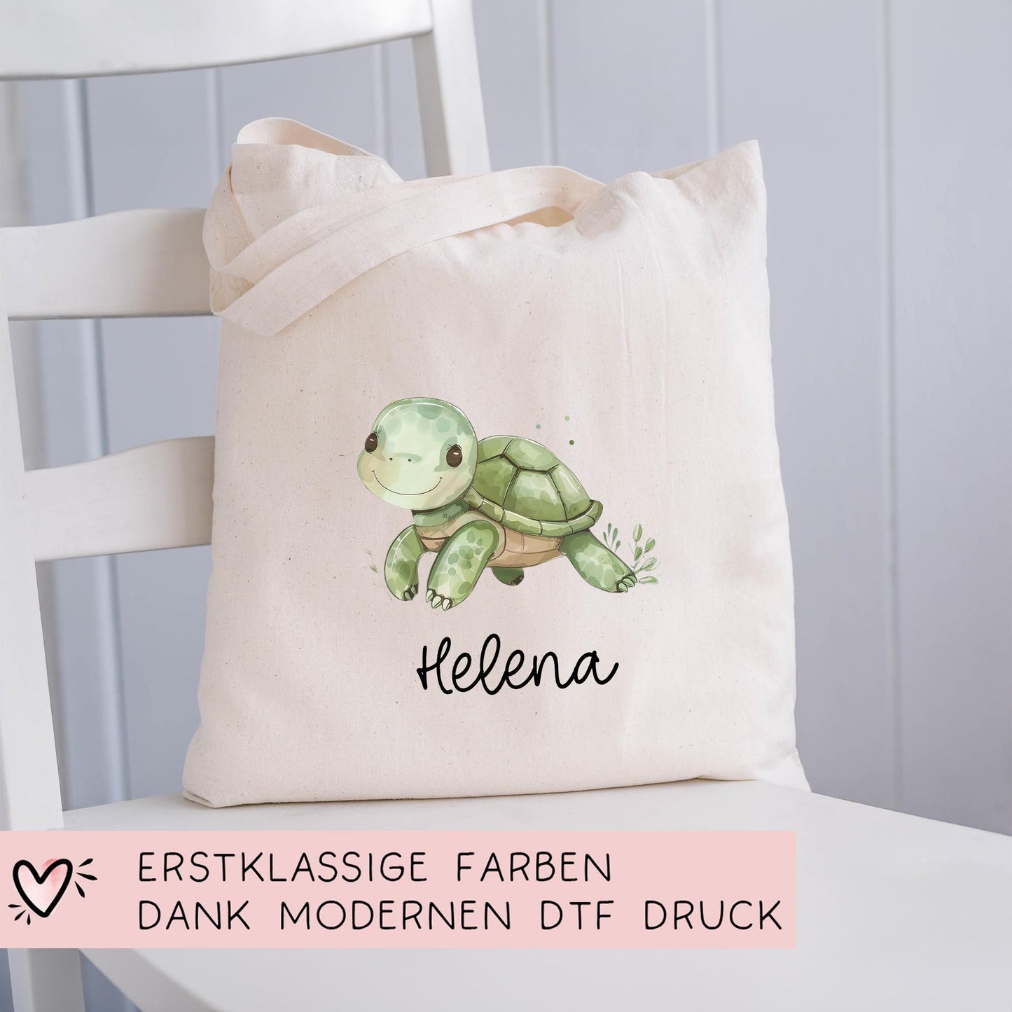 Personalisierte Stofftasche Schildkröte - Kinder Beutel Kindertasche mit Namen - Wechselwäsche, Schmutzwäsche Tragetasche - Wechselkleidung kleinebuchstaben
