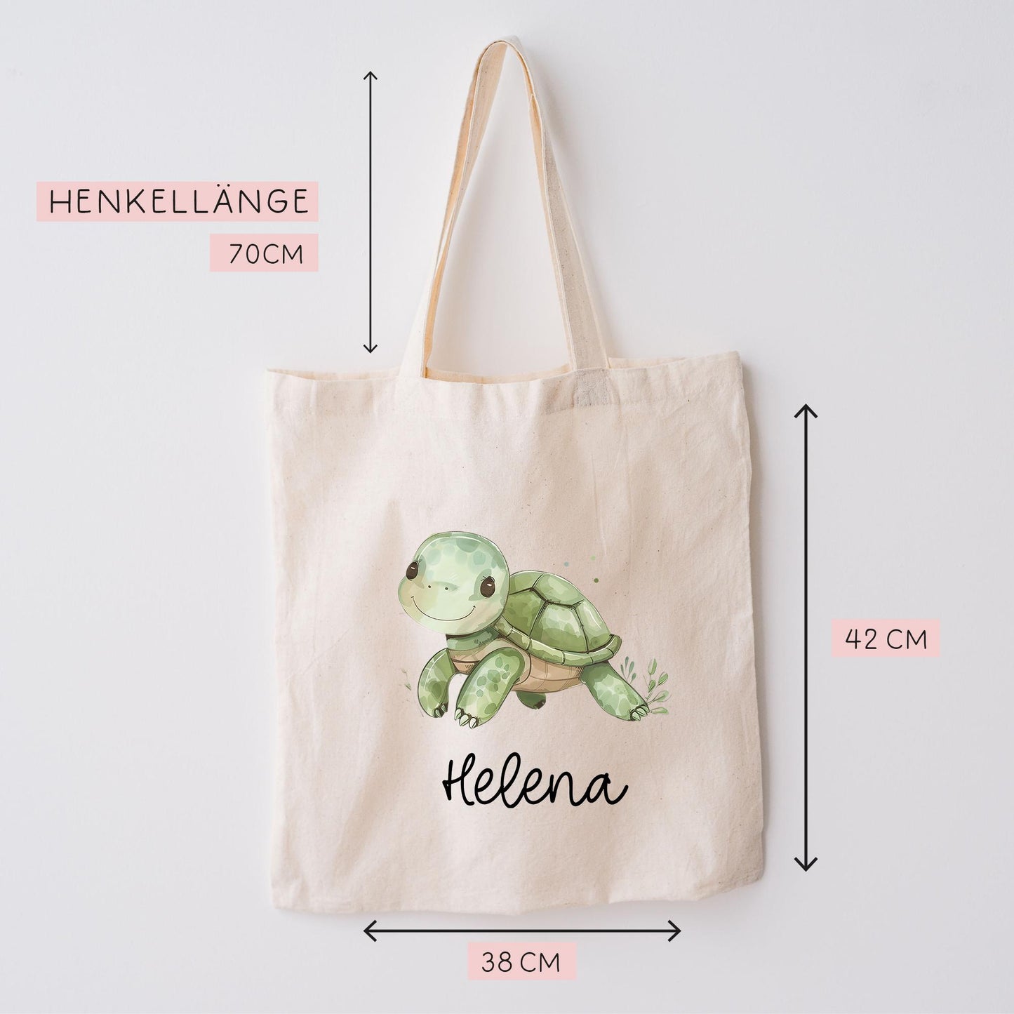 Personalisierte Stofftasche Schildkröte - Kinder Beutel Kindertasche mit Namen - Wechselwäsche, Schmutzwäsche Tragetasche - Wechselkleidung kleinebuchstaben