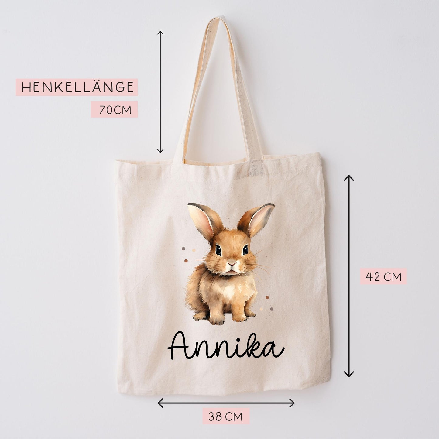 Stofftasche mit Namen Hase Rammler - Personalisierte Kinder Beutel Kindertasche - Wechselwäsche, Schmutzwäsche Tragetasche - Wechselkleidung kleinebuchstaben