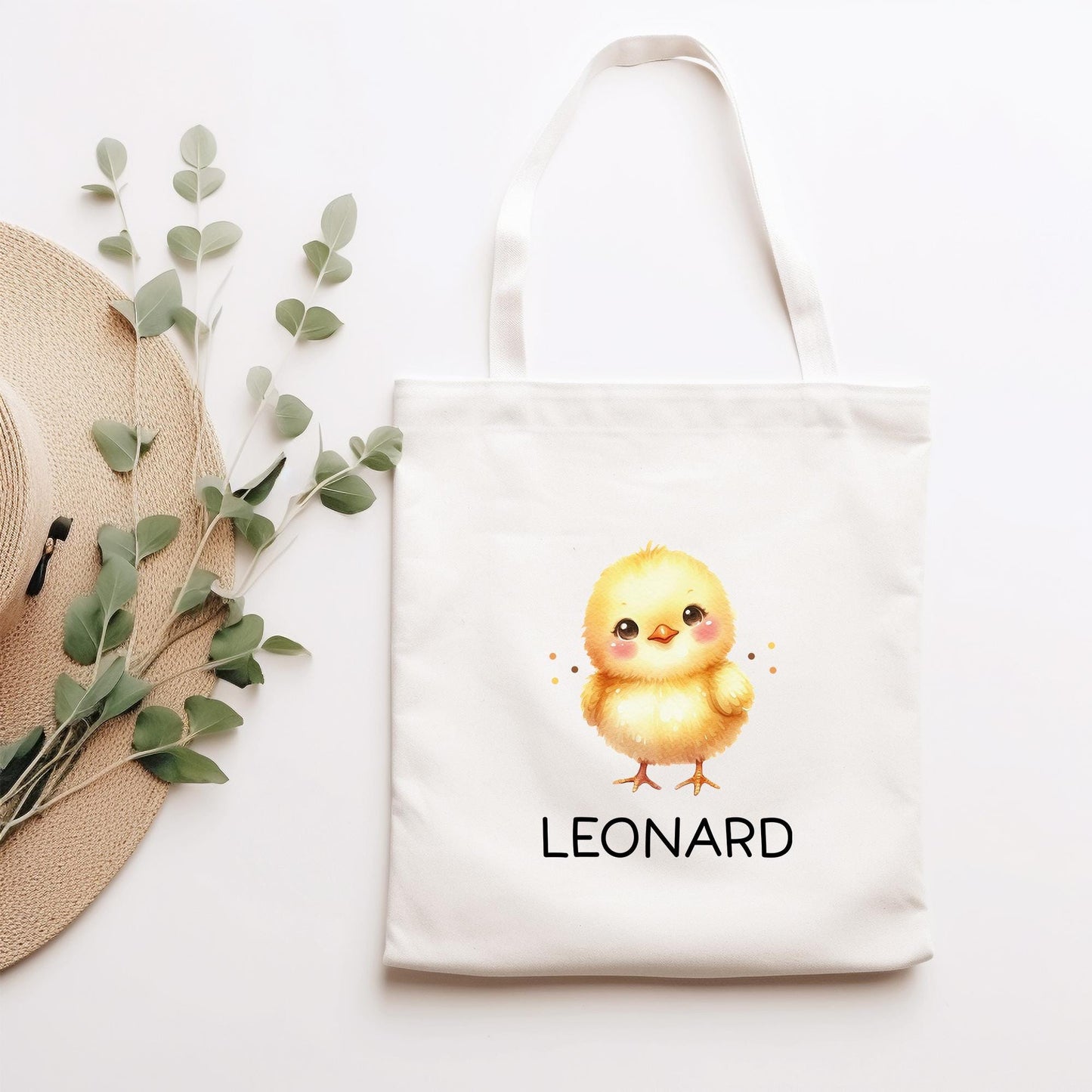 Personalisierte Stofftasche Küken Name - Kinder Beutel Kindertasche mit Wunschname - Wechselwäsche, Schmutzwäsche Tasche - Wechselkleidung kleinebuchstaben