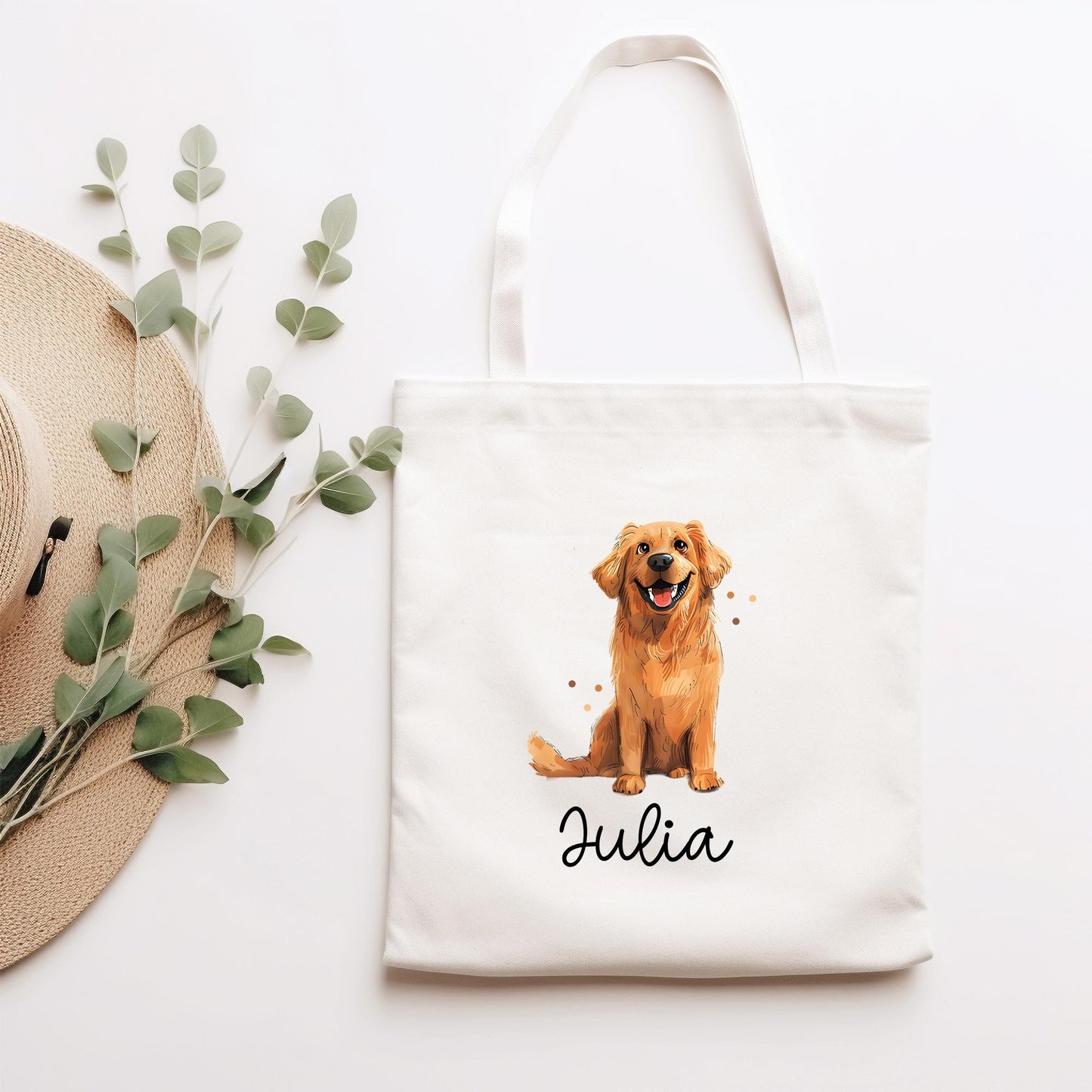 Personalisierte Stofftasche Golden Retriever Hund Name - Kinder Beutel Kindertasche mit Wunschname - Wechselwäsche - Tasche- Wechselkleidung kleinebuchstaben