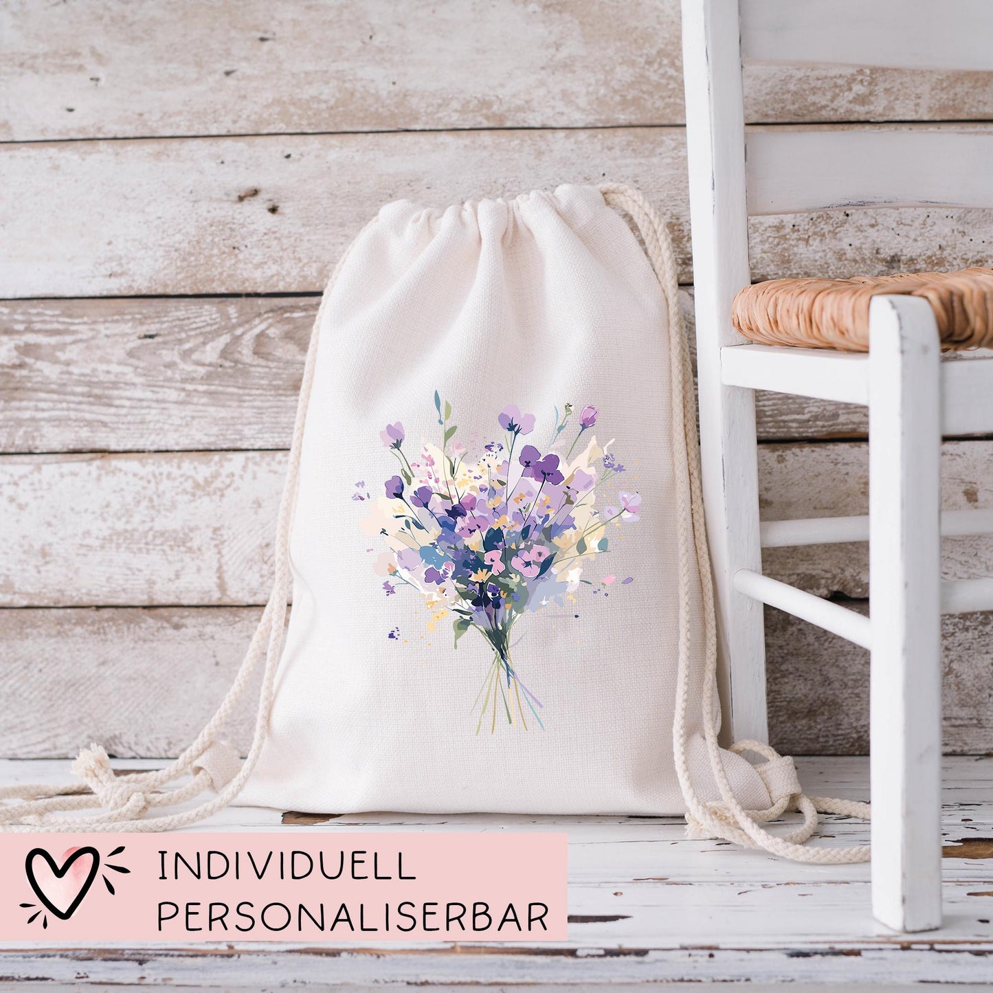 Turnbeutel Blumen Blumenstrauß Geschenk für Frauen - Mama - Muttertag - Oma - Weihnachten - Nikolaus - Mitbringsel statt Blumen kleinebuchstaben