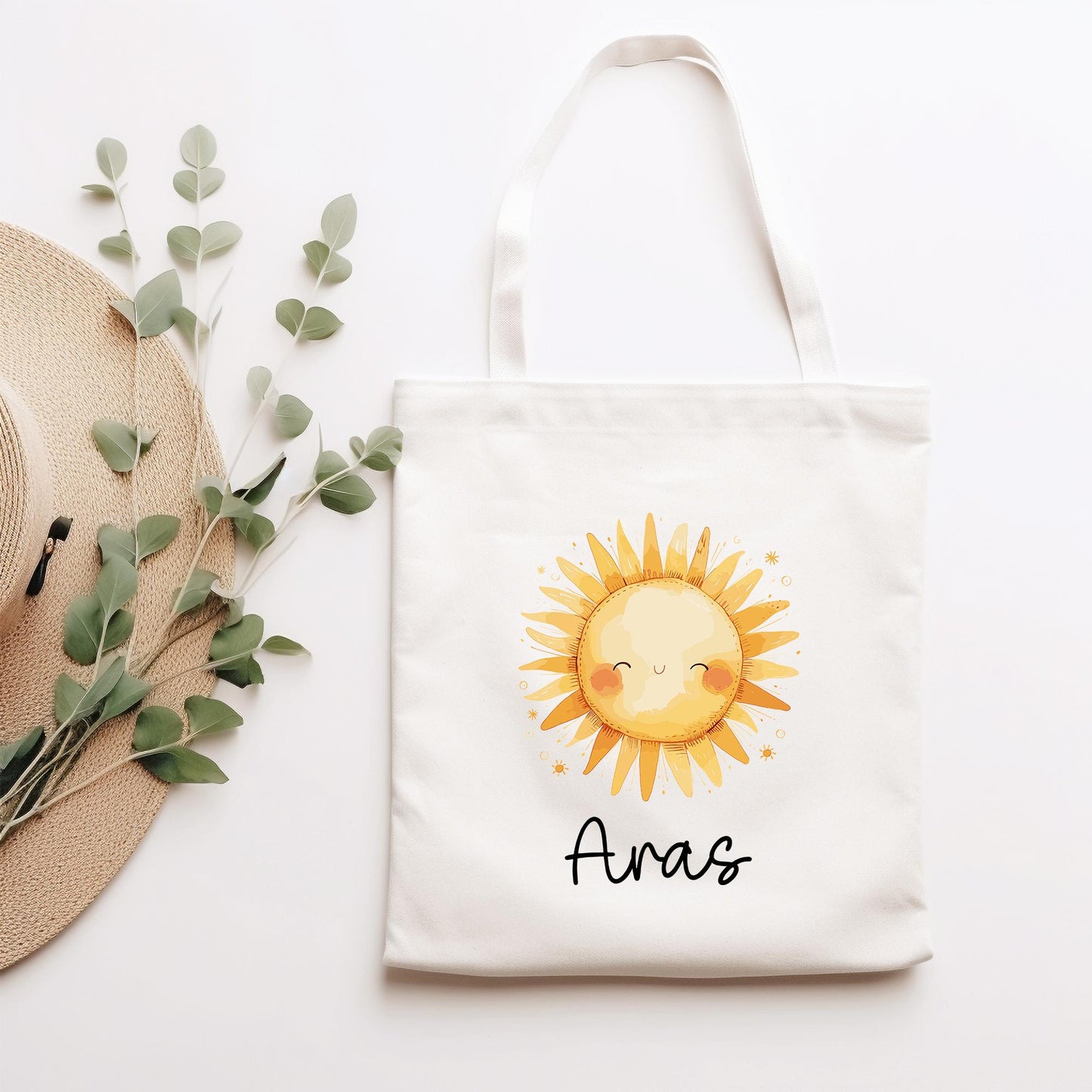 Turnbeutel Sonne Personalisiert - Sonnenschein - Wechselwäsche - Wunschnamen - Kindergarten - Schule - Name - Wechselkleidung - Weihnachten kleinebuchstaben Stofftasche Schriftart 1