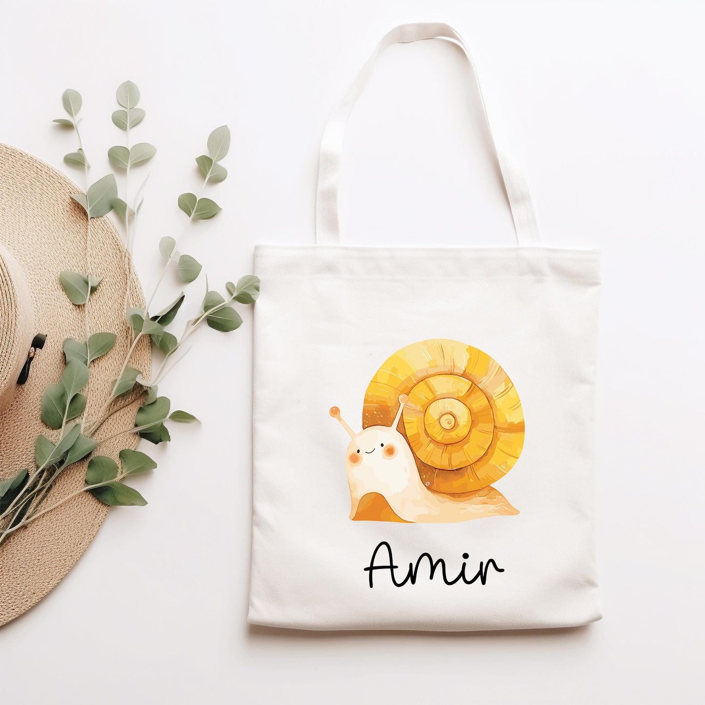 Turnbeutel Schnecke Personalisiert - Hauschnecke - Wechselwäsche - Wunschnamen - Kindergarten - Schule - Name - Wechselkleidung -Weihnachten kleinebuchstaben Stofftasche Schriftart 1