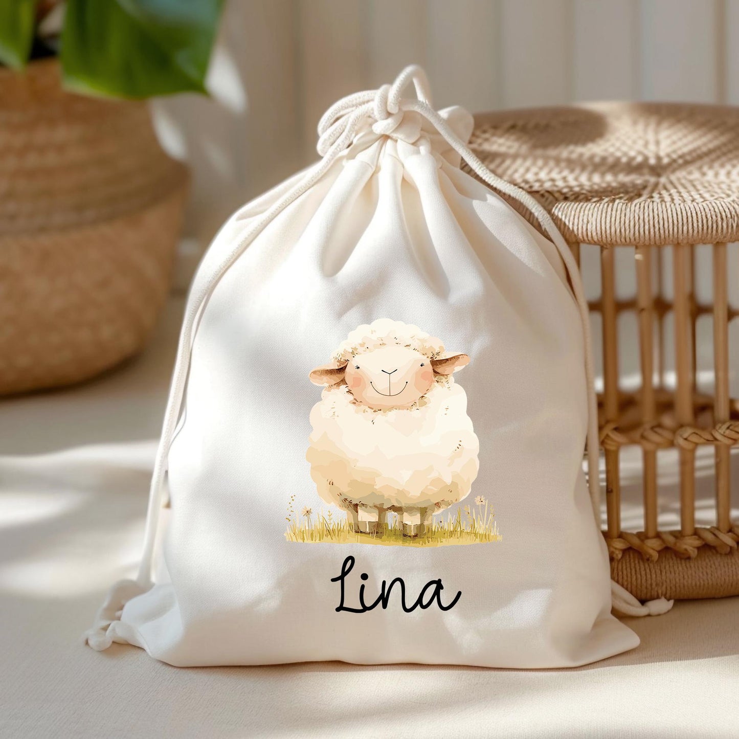 Turnbeutel Schaf mit Namen- Personalisiert - Wechselwäsche - Wunschnamen - Kindergarten - Schule - Name - Wechselkleidung - Weihnachten kleinebuchstaben Turnbeutel Schriftart 1