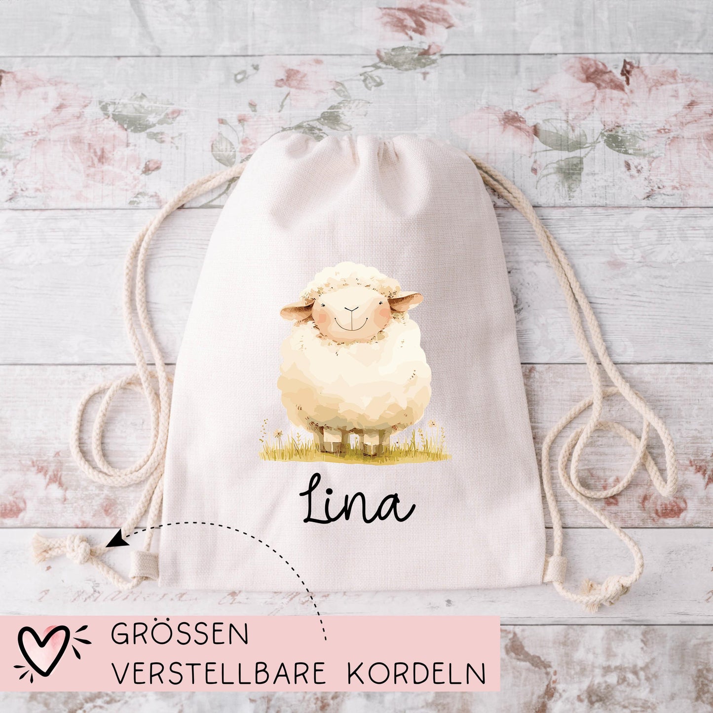 Turnbeutel Schaf mit Namen- Personalisiert - Wechselwäsche - Wunschnamen - Kindergarten - Schule - Name - Wechselkleidung - Weihnachten kleinebuchstaben