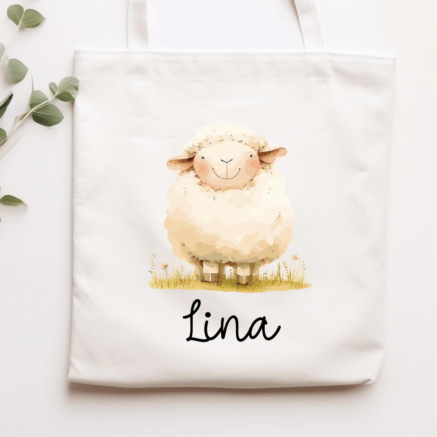 Turnbeutel Schaf mit Namen- Personalisiert - Wechselwäsche - Wunschnamen - Kindergarten - Schule - Name - Wechselkleidung - Weihnachten kleinebuchstaben Stofftasche Schriftart 1