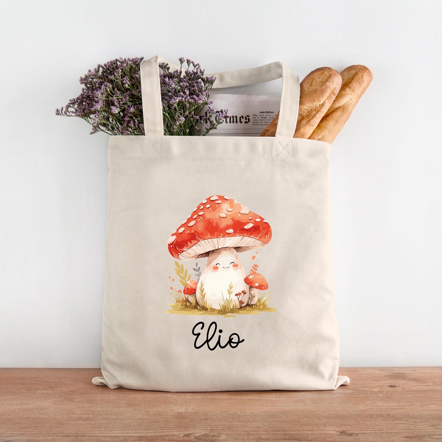 Stofftasche Fliegenpilz mit Namen Baumwolltasche Tasche - Personalisiert Beutel Kindertasche -Wunschname - Wechselwäsche - Jutebeutel - KIGA kleinebuchstaben