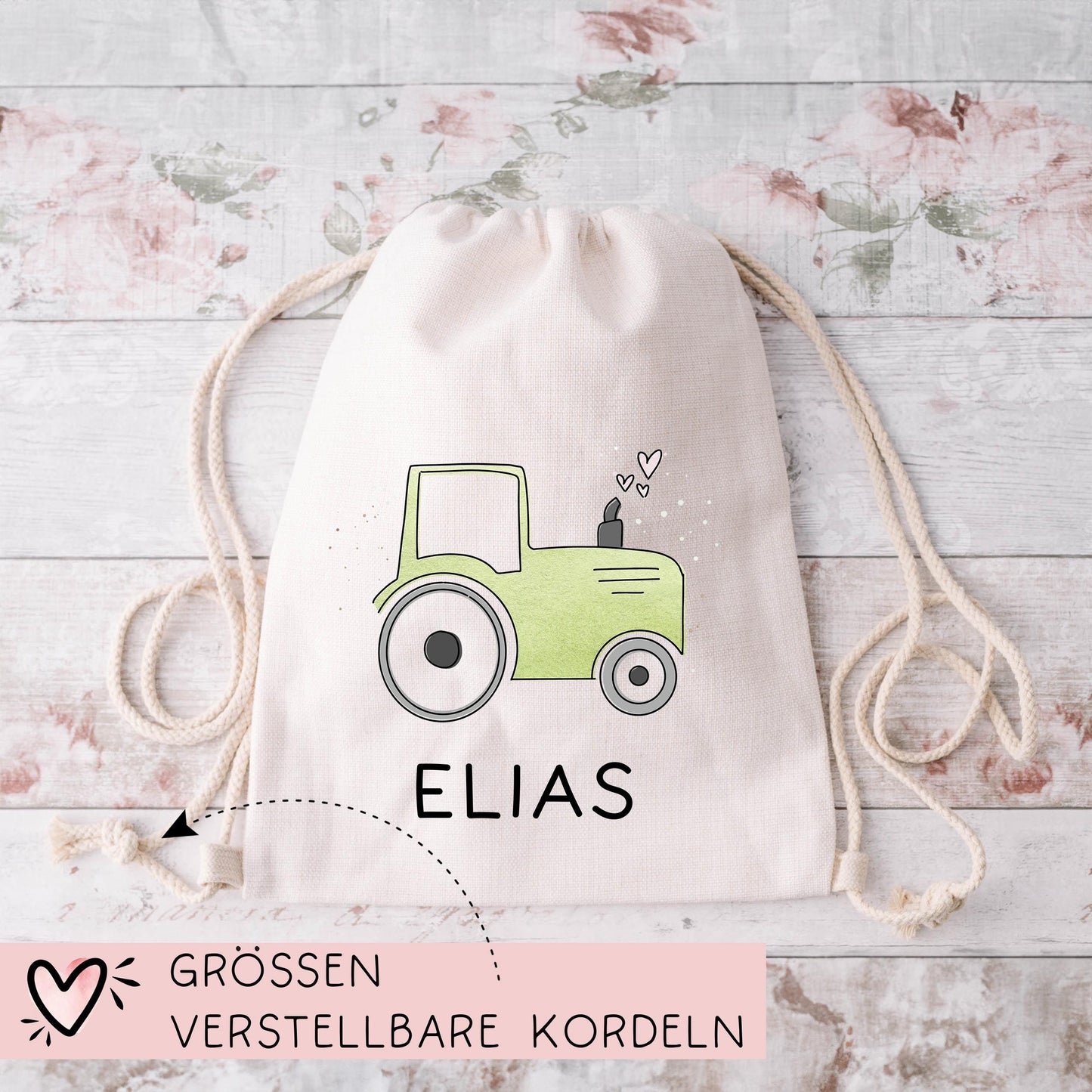 Traktor Grün Baumwolltasche Stofftasche Name - Kinder Beutel Jutetasche Kindertasche & Wunschname - Wechselwäsche - Tragetasche - Jutebeutel kleinebuchstaben