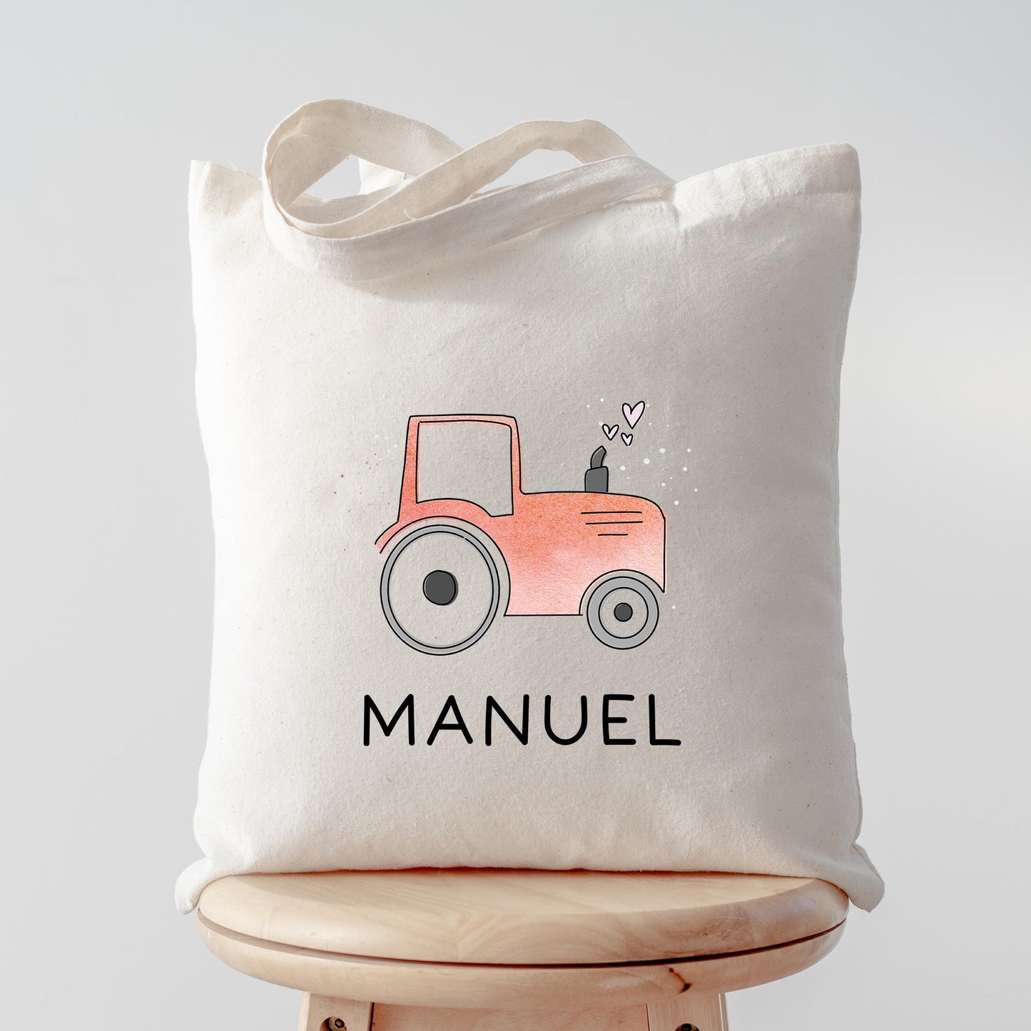 Baumwolltasche Traktor Rot Stofftasche Name - Kinder Beutel Jutetasche Kindertasche & Wunschname - Wechselwäsche - Tragetasche - Jutebeutel kleinebuchstaben Stofftasche Schriftart 1