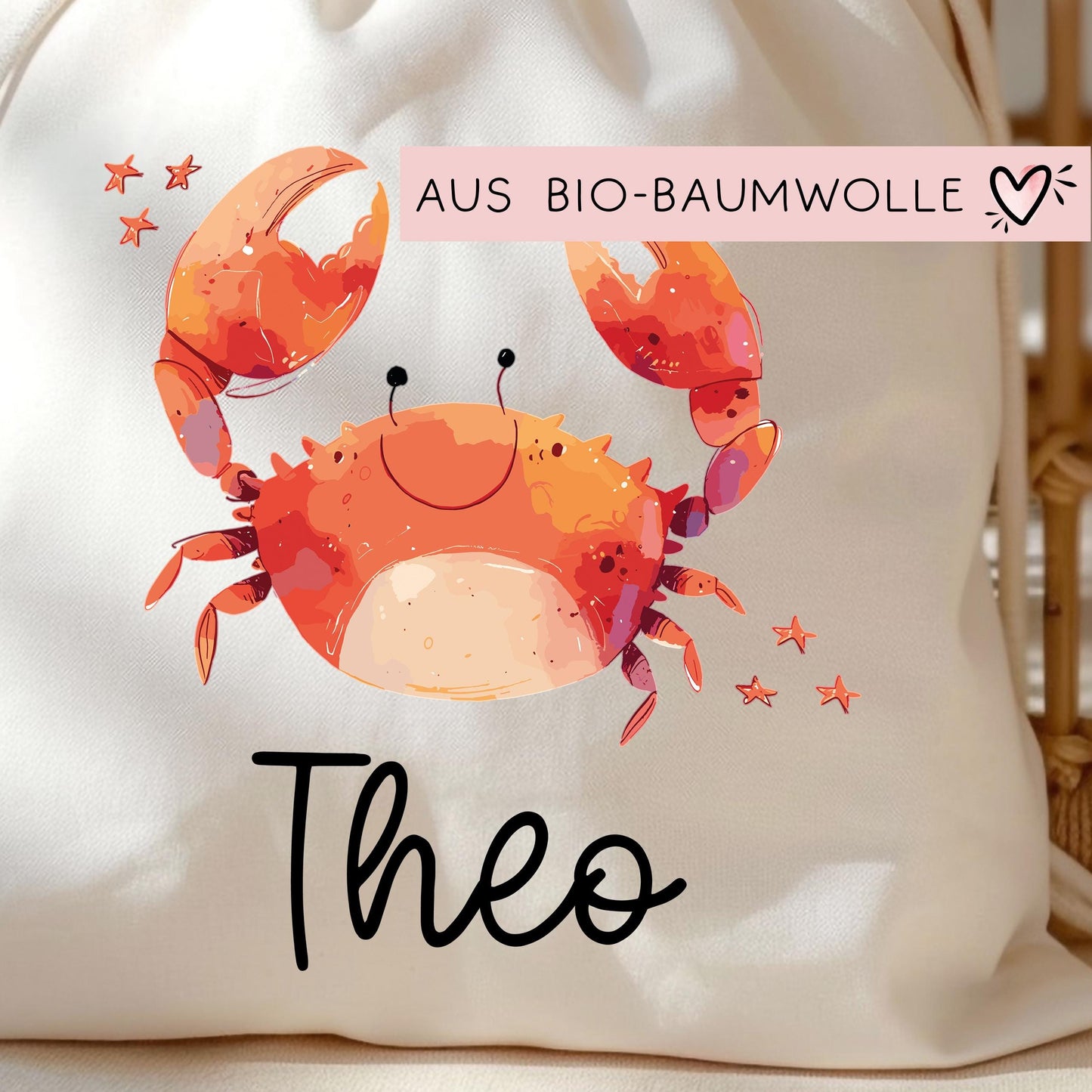 Turnbeutel Krebs mit Namen - Personalisiert - Wechselwäsche - Wunschnamen - Kindergarten - Schule - Name - Wechselkleidung - Weihnachten kleinebuchstaben