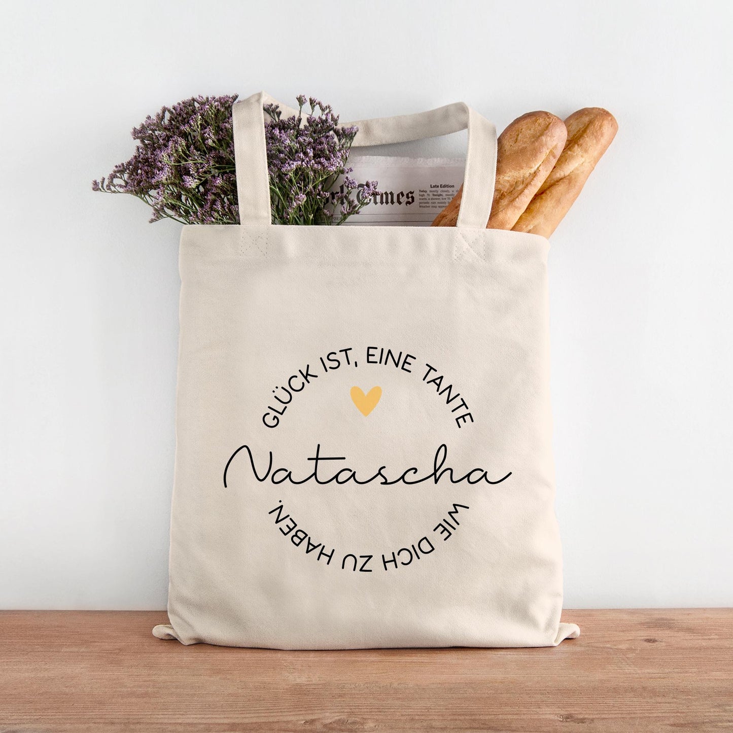 Personalisierte Einkaufstasche Glück ist eine Tante wie dich zu haben | Jutebeutel - Stofftasche - Wunschname - Stoffbeutel - Jutetasche kleinebuchstaben