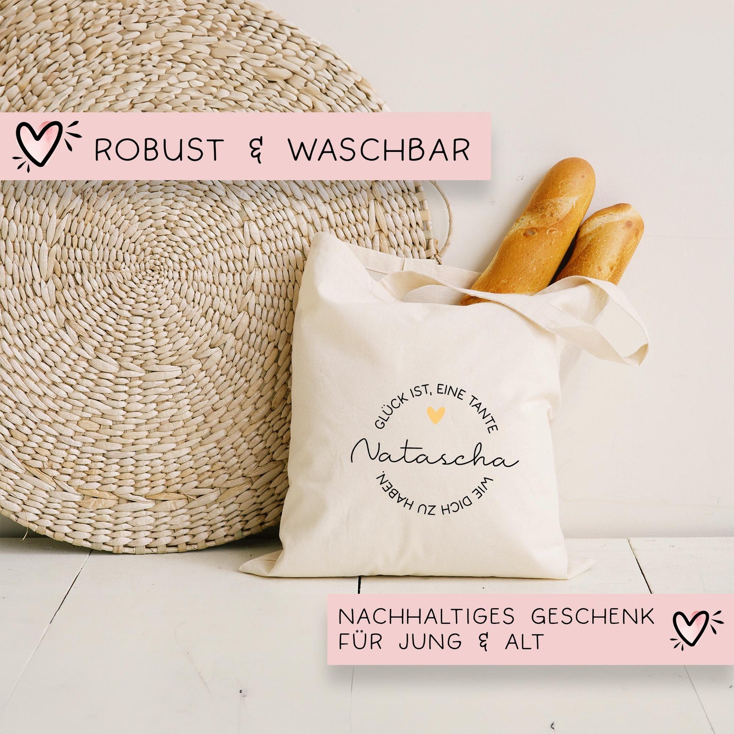 Personalisierte Einkaufstasche Glück ist eine Tante wie dich zu haben | Jutebeutel - Stofftasche - Wunschname - Stoffbeutel - Jutetasche kleinebuchstaben