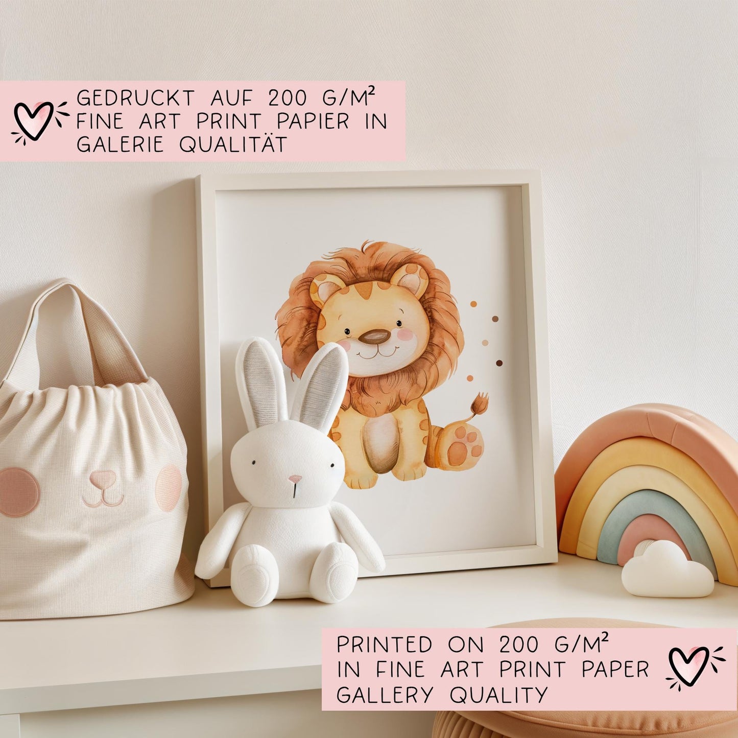 Süßer Löwe Tiger Poster Personalisiert mit oder ohne Namen für Kinderzimmer. Namensposter - Geschenkidee. Geschenk - Wanddeko Jungen Mädchen kleinebuchstaben