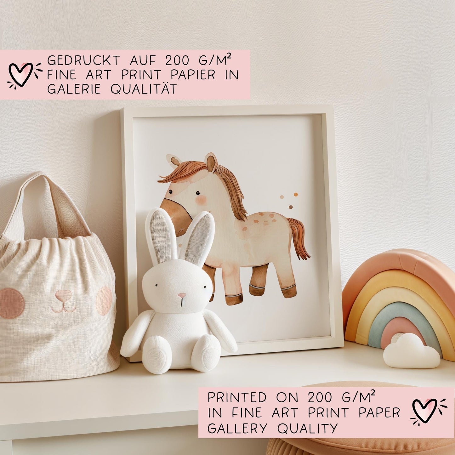 DIN A4 Poster mit Namen Pferd - Personalisiert mit od. ohne Namen für Kinderzimmer -Namensposter - Geschenkidee. Geschenk - Wanddeko Mädchen kleinebuchstaben