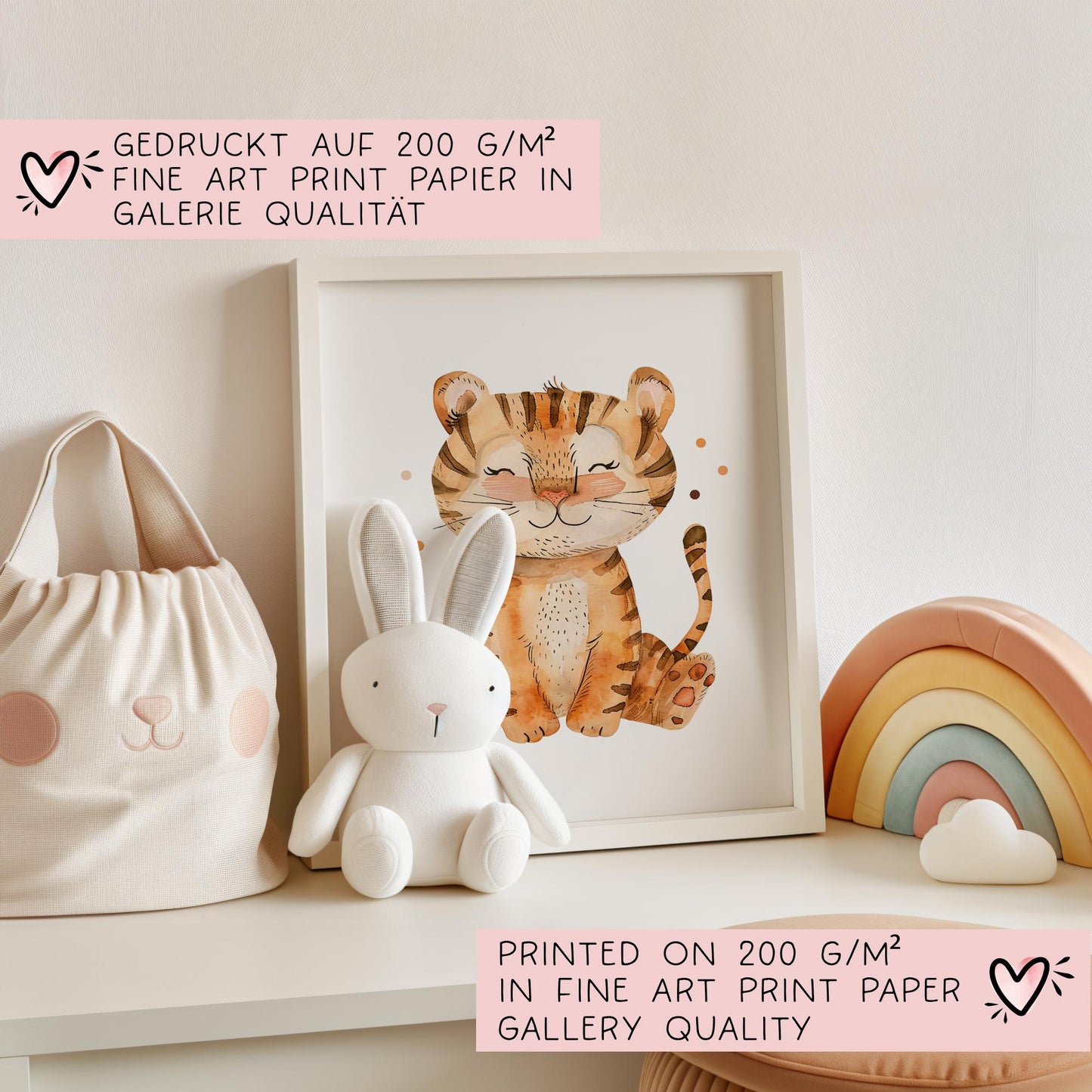 DIN A4 Poster mit Namen Tiger - Personalisiert mit od. ohne Namen für Kinderzimmer -Namensposter - Geschenkidee. Geschenk - Wanddeko Jungen kleinebuchstaben