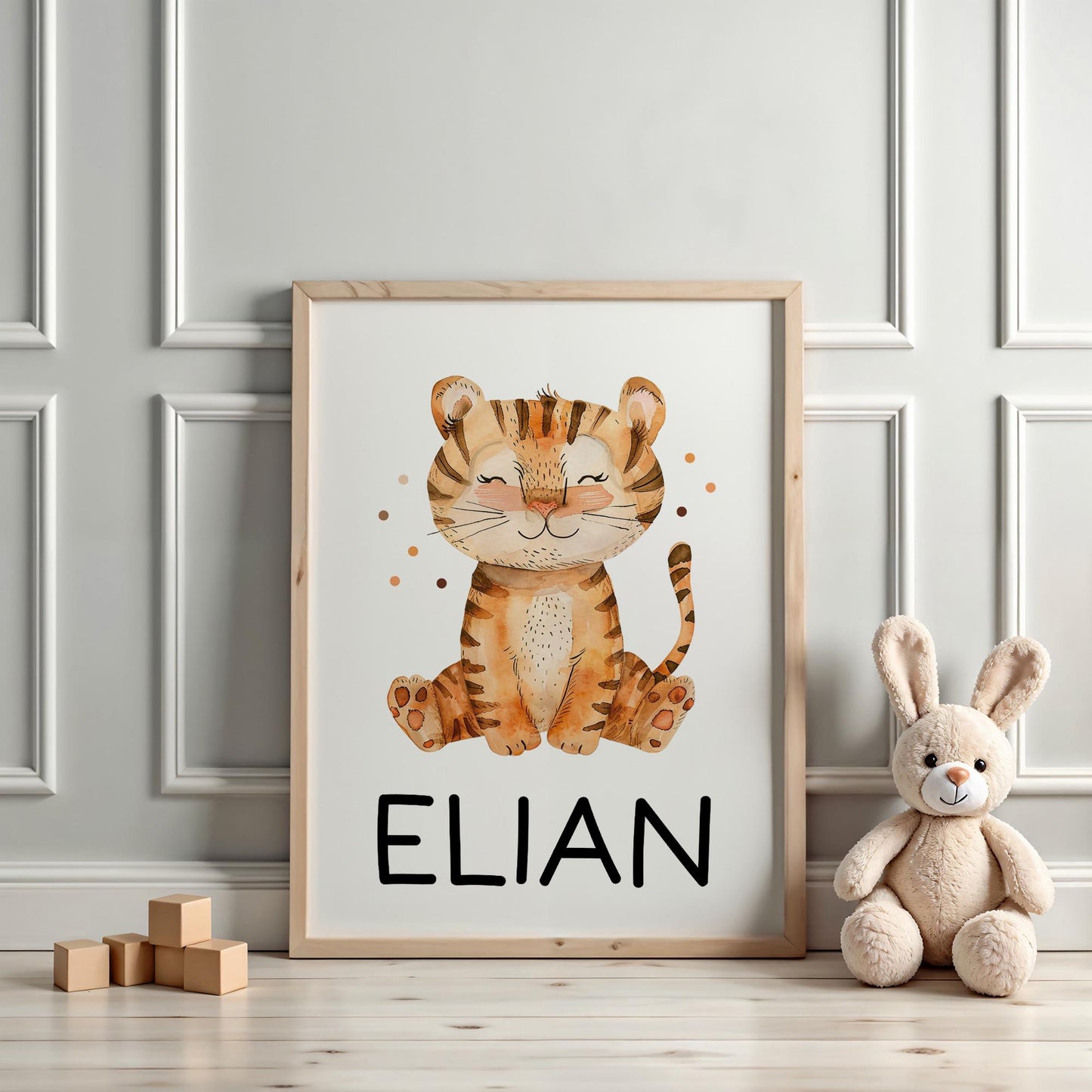 DIN A4 Poster mit Namen Tiger - Personalisiert mit od. ohne Namen für Kinderzimmer -Namensposter - Geschenkidee. Geschenk - Wanddeko Jungen kleinebuchstaben