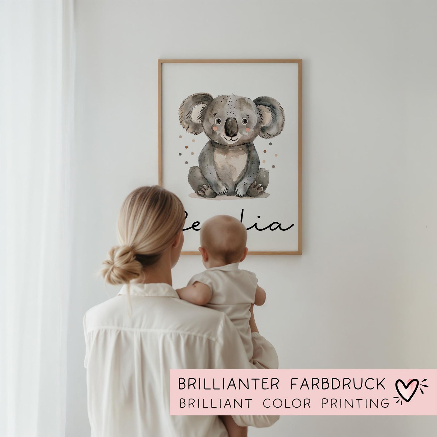 Koala DIN A4 Poster mit Namen - Personalisiert mit od. ohne Namen für Kinderzimmer -Namensposter - Geschenkidee. Geschenk - Wanddeko Jungen kleinebuchstaben