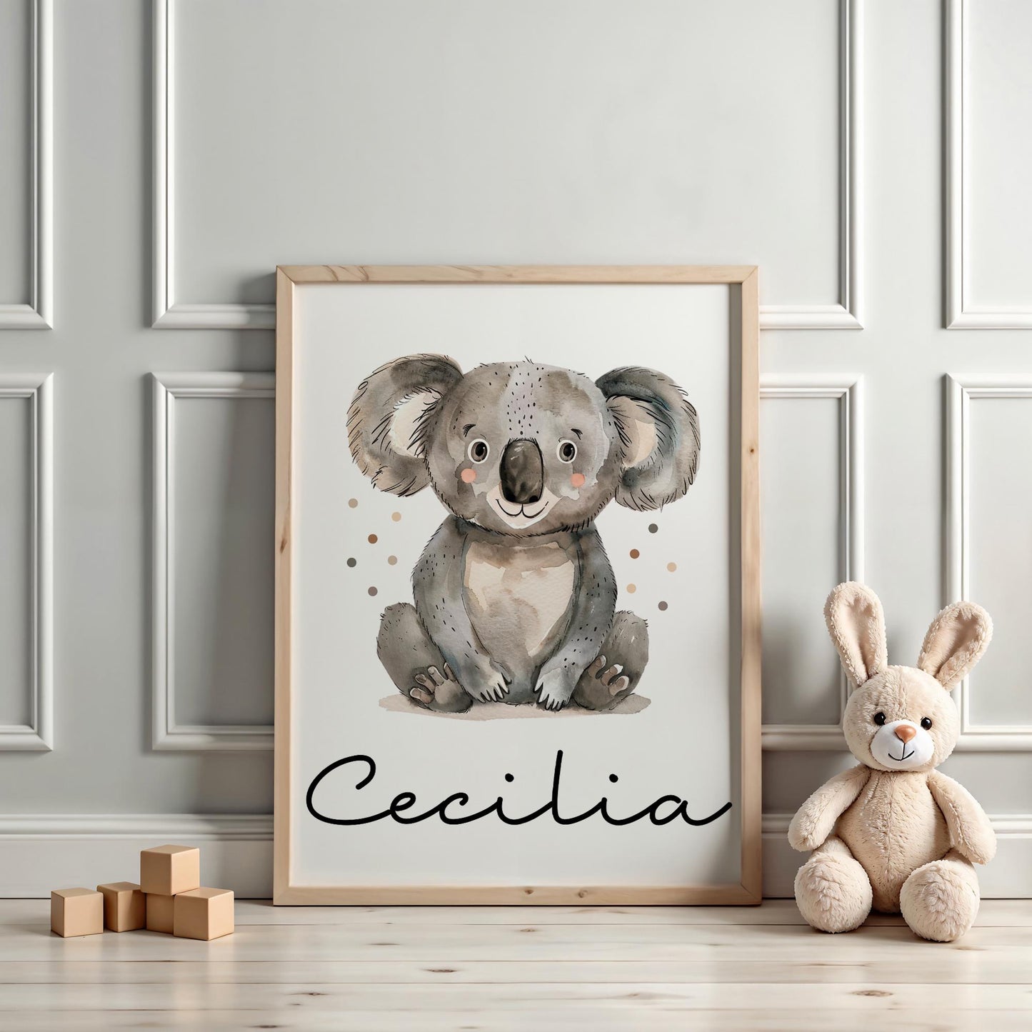 Koala DIN A4 Poster mit Namen - Personalisiert mit od. ohne Namen für Kinderzimmer -Namensposter - Geschenkidee. Geschenk - Wanddeko Jungen kleinebuchstaben