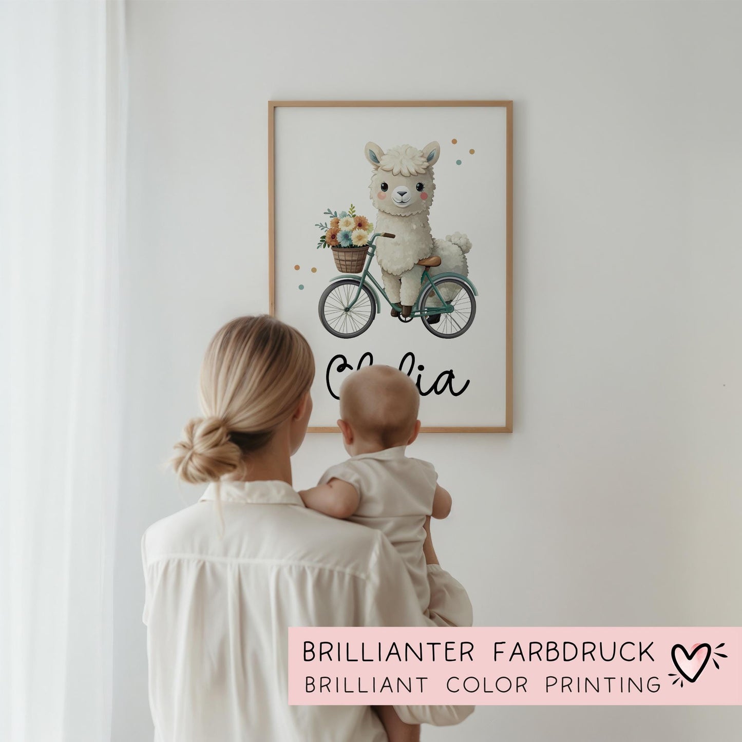 Lama DIN A4 Poster mit Namen - Personalisiert mit od. ohne Namen für Kinderzimmer -Namensposter - Geschenkidee. Geschenk - Wanddeko Tiere kleinebuchstaben