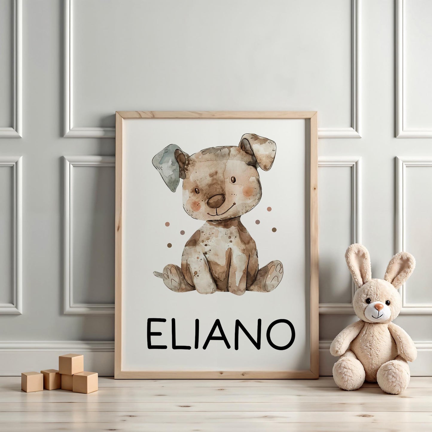 Hund DIN A4 Poster mit Namen - Personalisiert mit od. ohne Namen für Kinderzimmer - Namensposter - Geschenkidee - Geschenk - Wanddeko -Tiere kleinebuchstaben