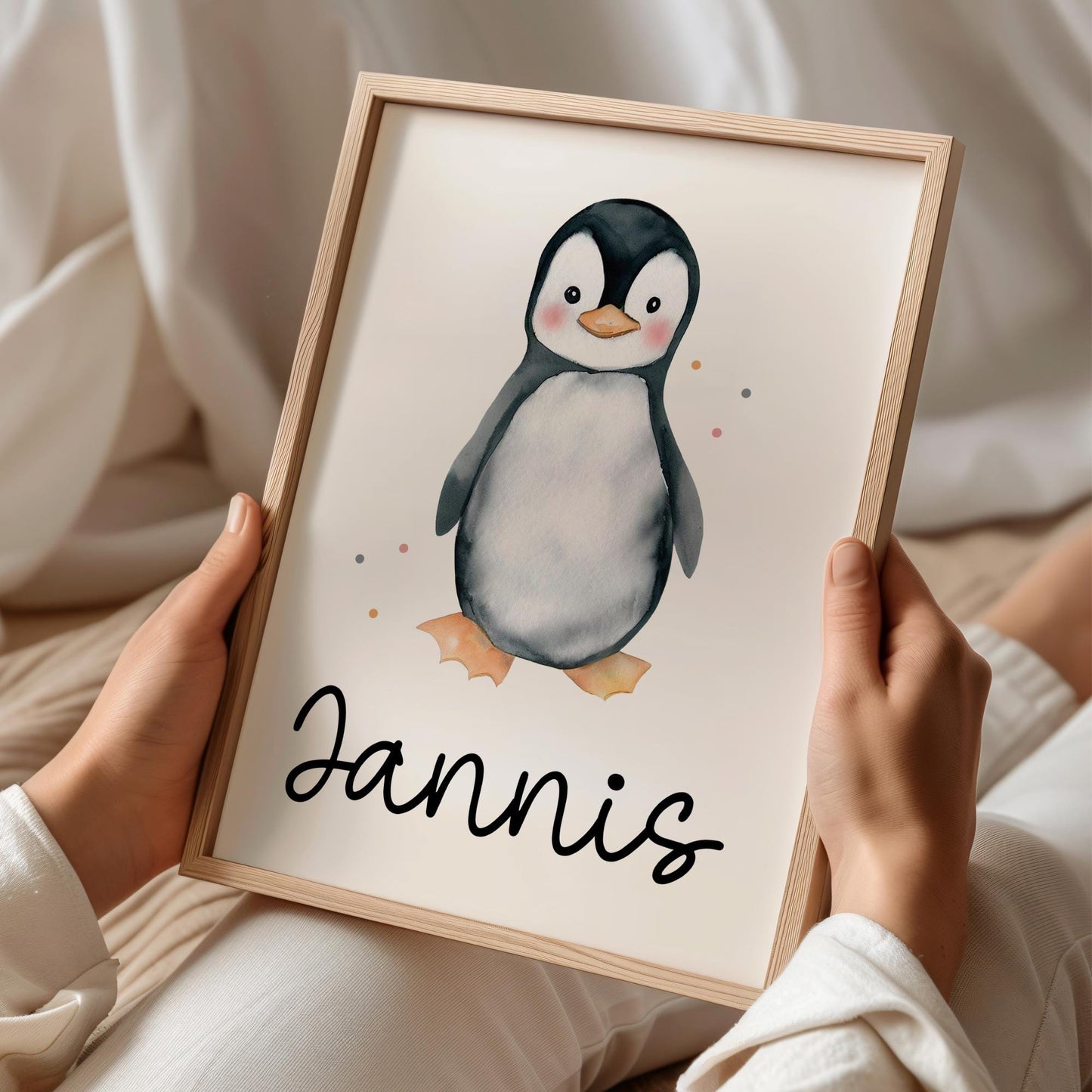 Pinguin DIN A4 Poster mit Namen - Personalisiert mit od. ohne Namen für Kinderzimmer - Namensposter - Geschenkidee - Geschenk - Wanddeko kleinebuchstaben DIN A4 (21x29,7 cm) Schriftart 1