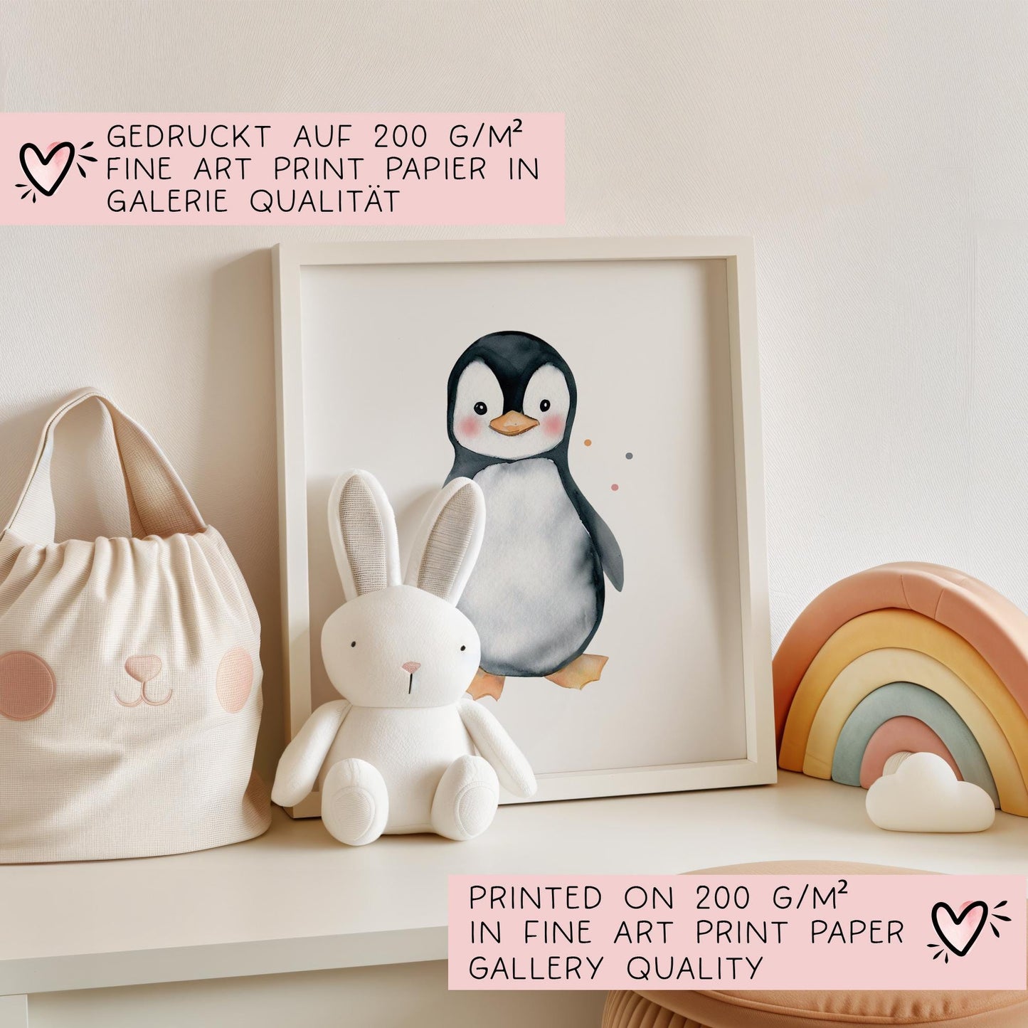 Pinguin DIN A4 Poster mit Namen - Personalisiert mit od. ohne Namen für Kinderzimmer - Namensposter - Geschenkidee - Geschenk - Wanddeko kleinebuchstaben