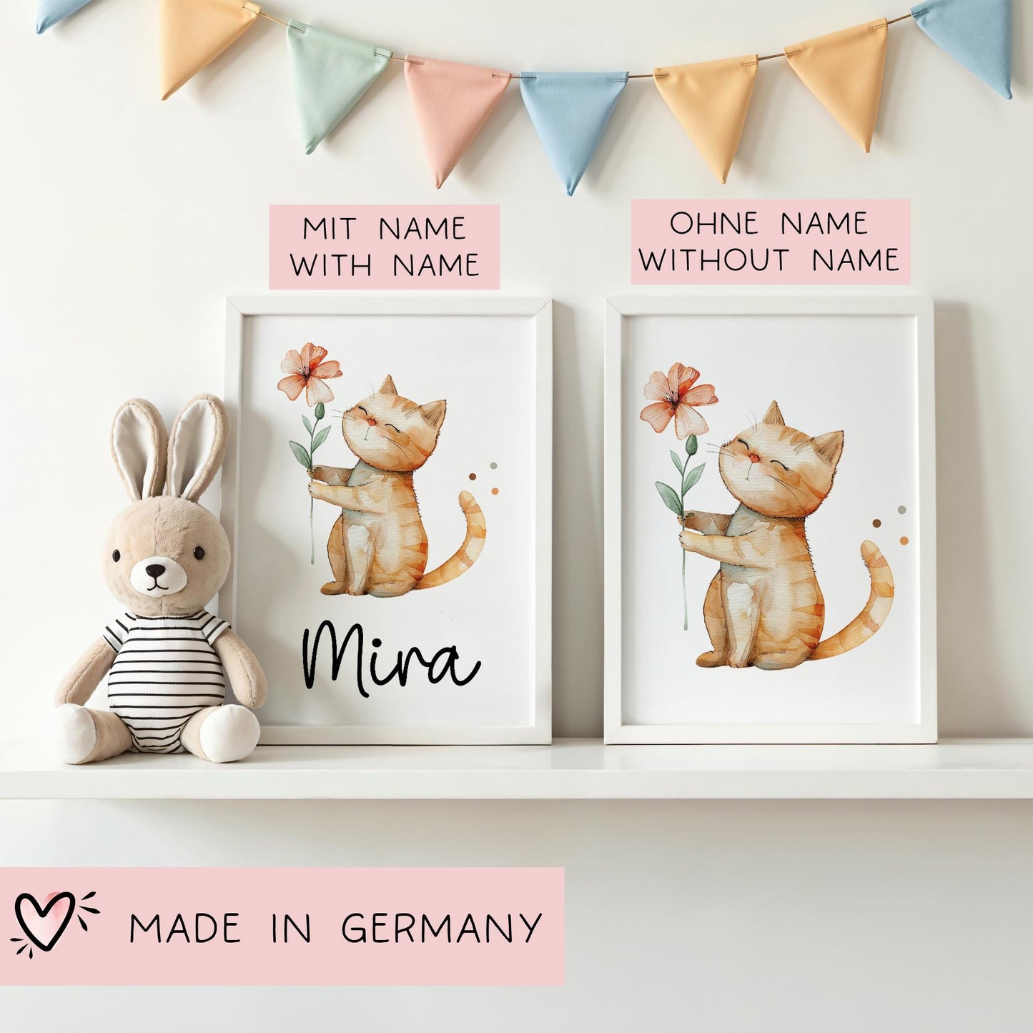 Poster Katze A2 A3 A4 Wunschname Kinderposter Poster Kinderzimmer Poster Baby Geschenk Mädchen Geschenk Junge Poster Kinder Tierposter kleinebuchstaben